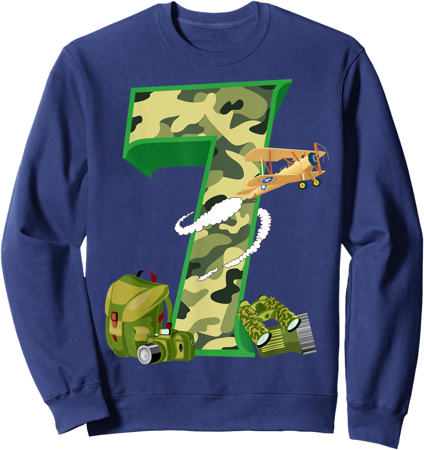 Funny Camouflage 7th Birthday Gift Boys Girls Cool Army Sweatshirt - Sweatshirt | Navy