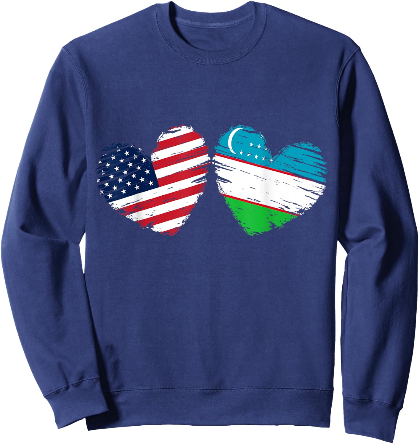 USA Uzbekistan Flag Heart Valentines Day Uzbek American Sweatshirt - Sweatshirt | Navy