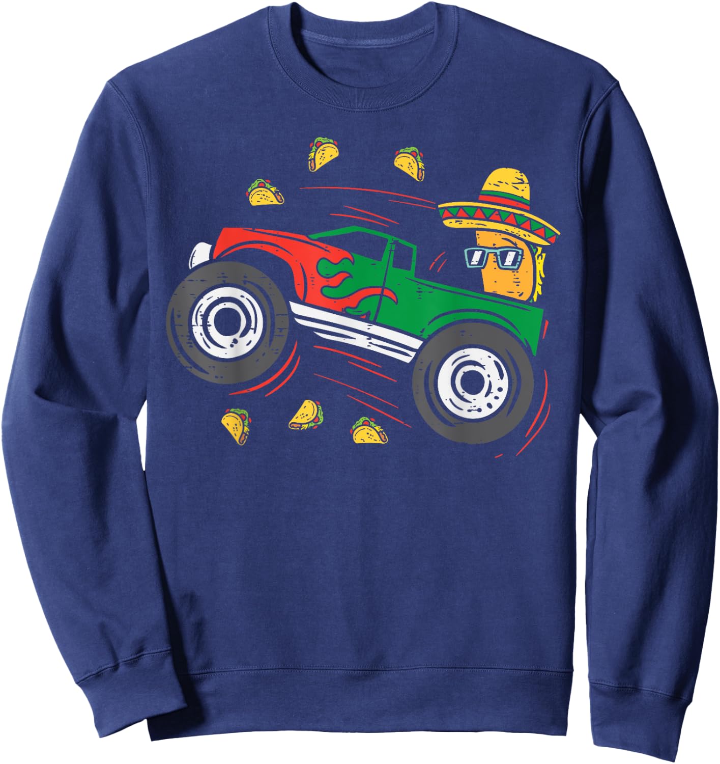 Tacos Riding Mexican Monster Truck Cinco De Mayo Kids Boys Sweatshirt - Sweatshirt | Navy