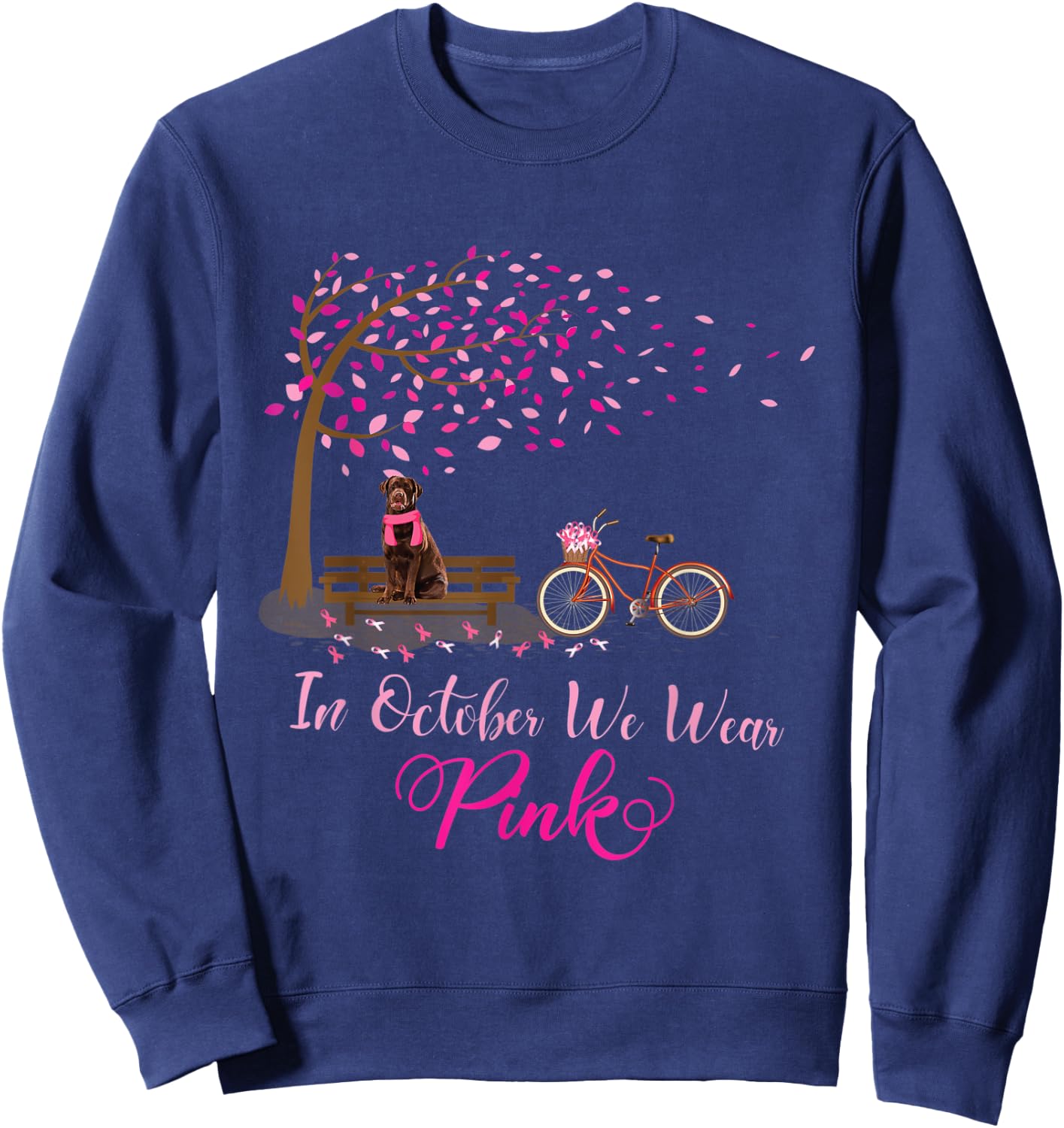 In October We Wear Pink Labrador Fall Leaves Breast Cancer Sweatshirt - Sweatshirt | Navy