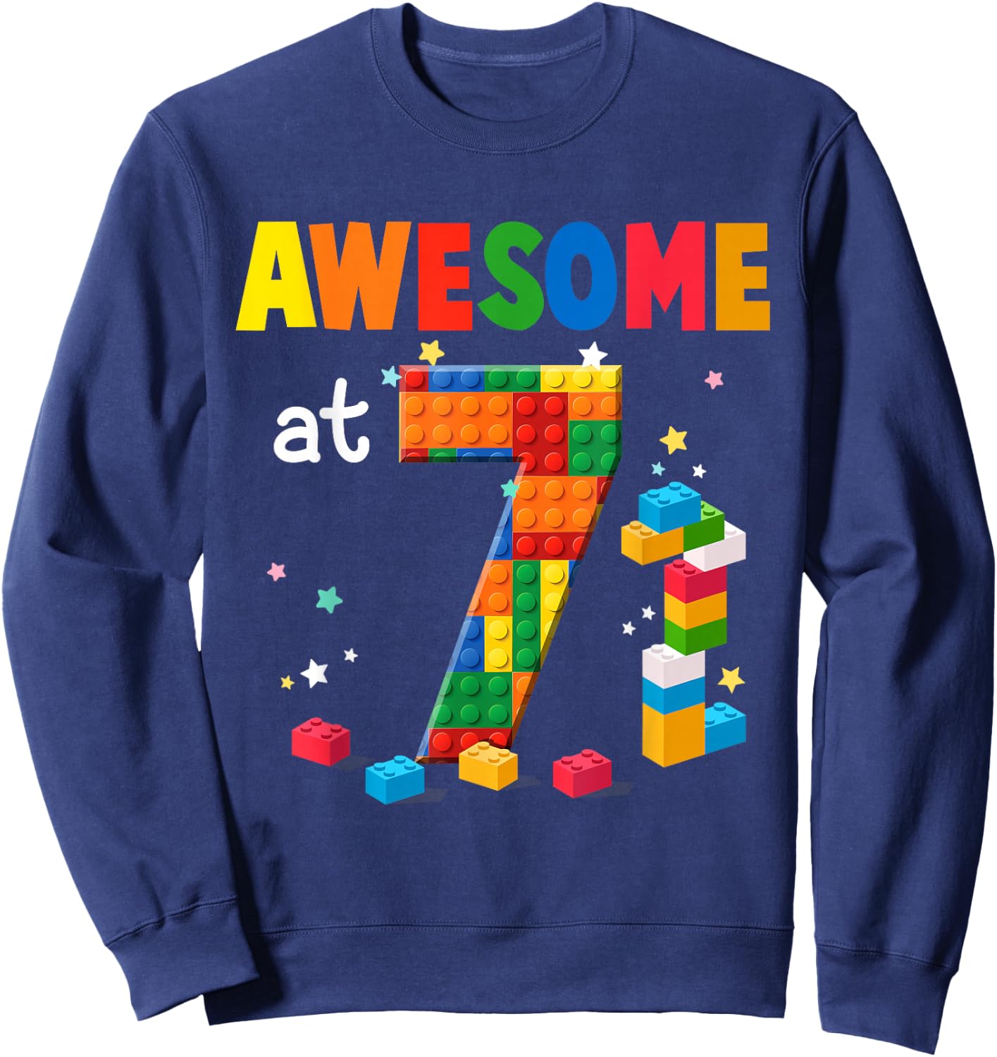 Building Blocks Brick 7th Birthday Shirt 7 Year Old Boy Gift Sweatshirt - Sweatshirt | Navy