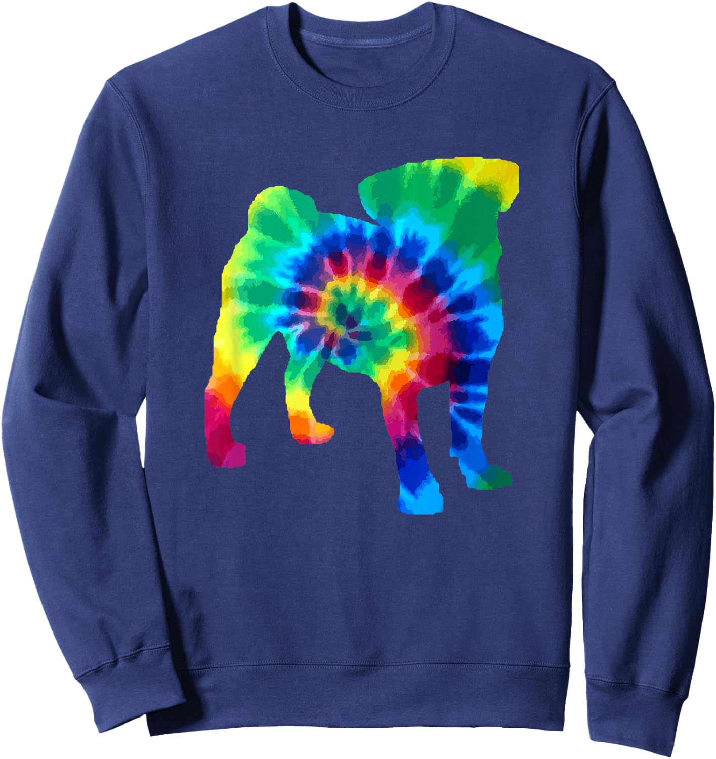 Pug Tie Dye Vintage Hippie Dog Pug Sweatshirt - Sweatshirt | Navy