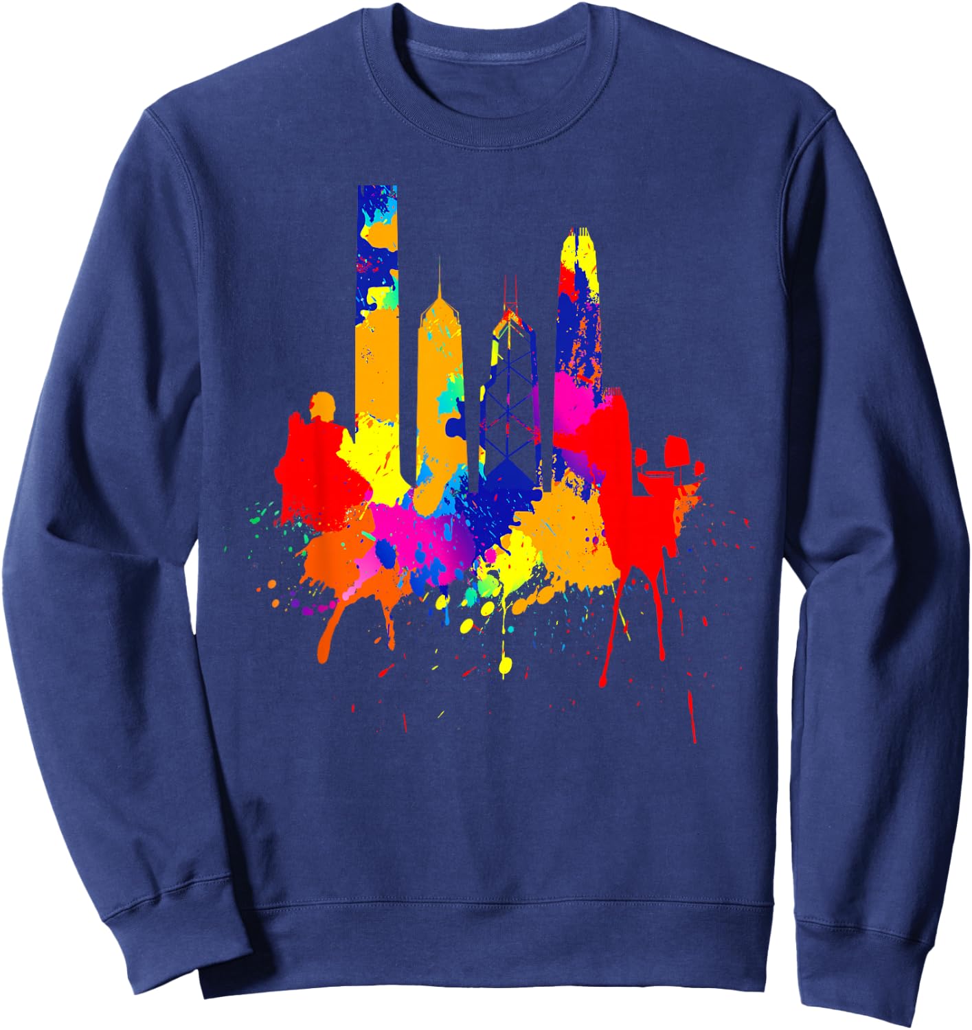 Hong Kong Skyline Asia Colored Painting Art Love Hong Kong Sweatshirt - Sweatshirt | Navy