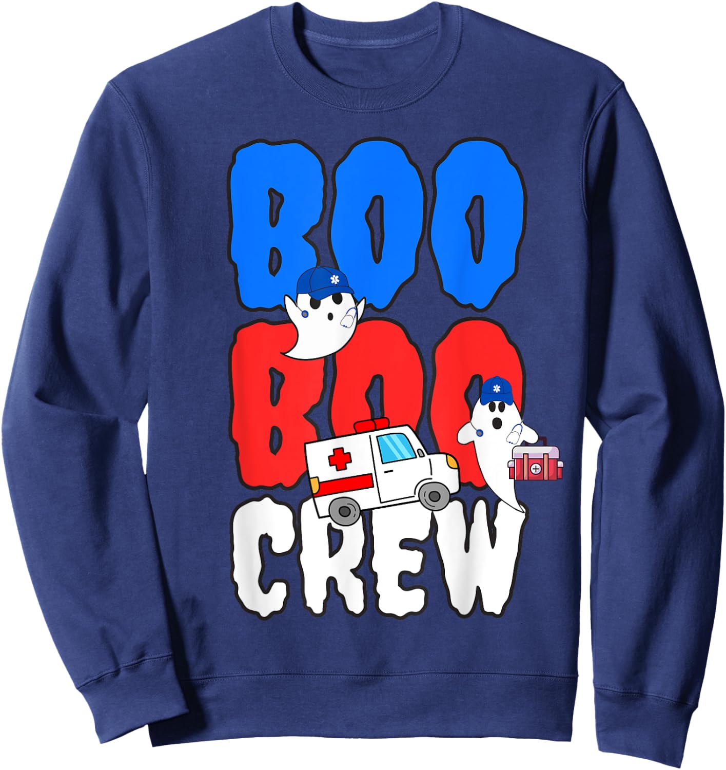 EMT Paramedic EMS Boo Boo Crew Ambulance Ghost Halloween Sweatshirt - Sweatshirt | Navy