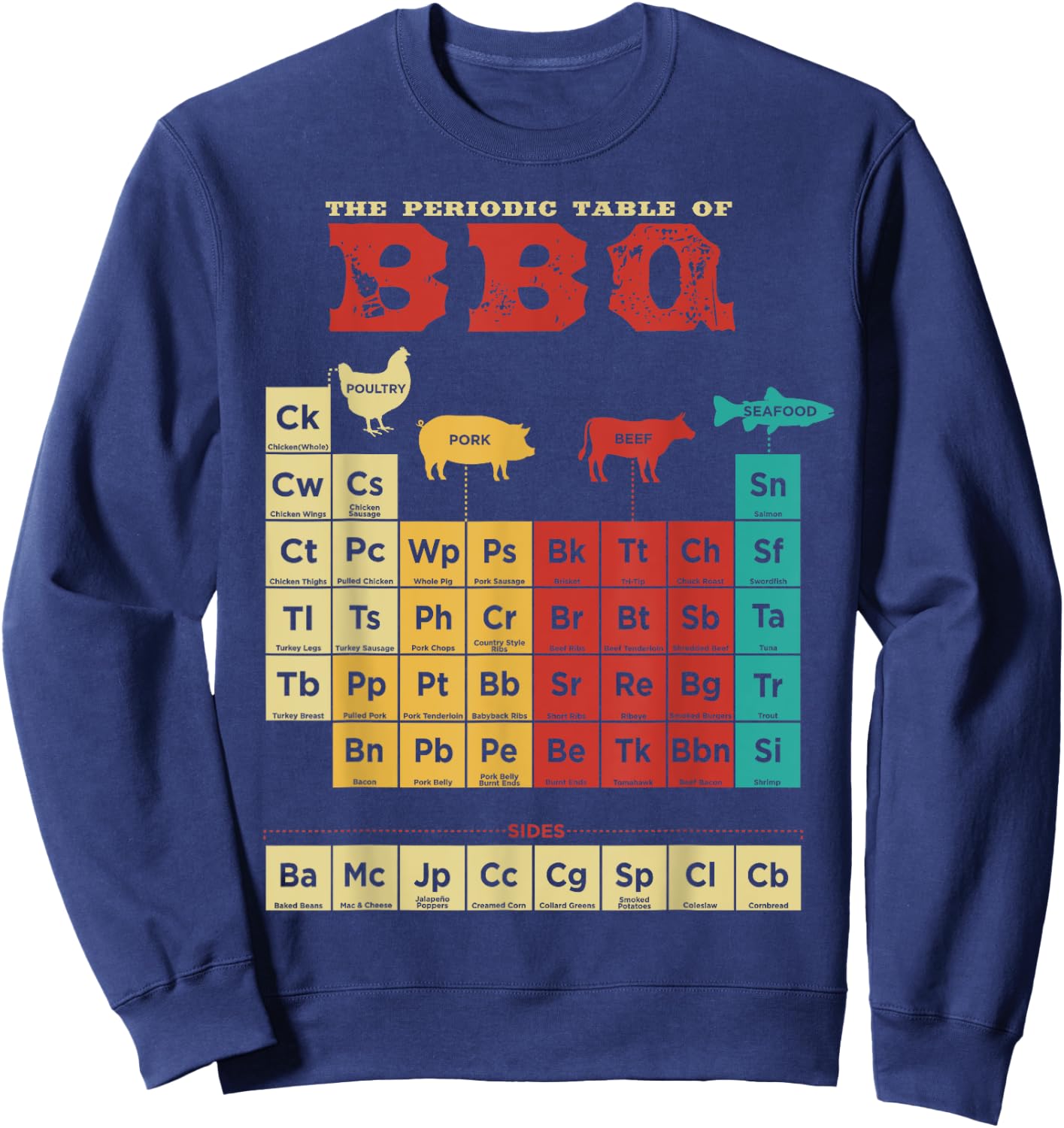 Periodic Table Of BBQ Retro Colors BBQ Nerd Sweatshirt - Sweatshirt | Navy