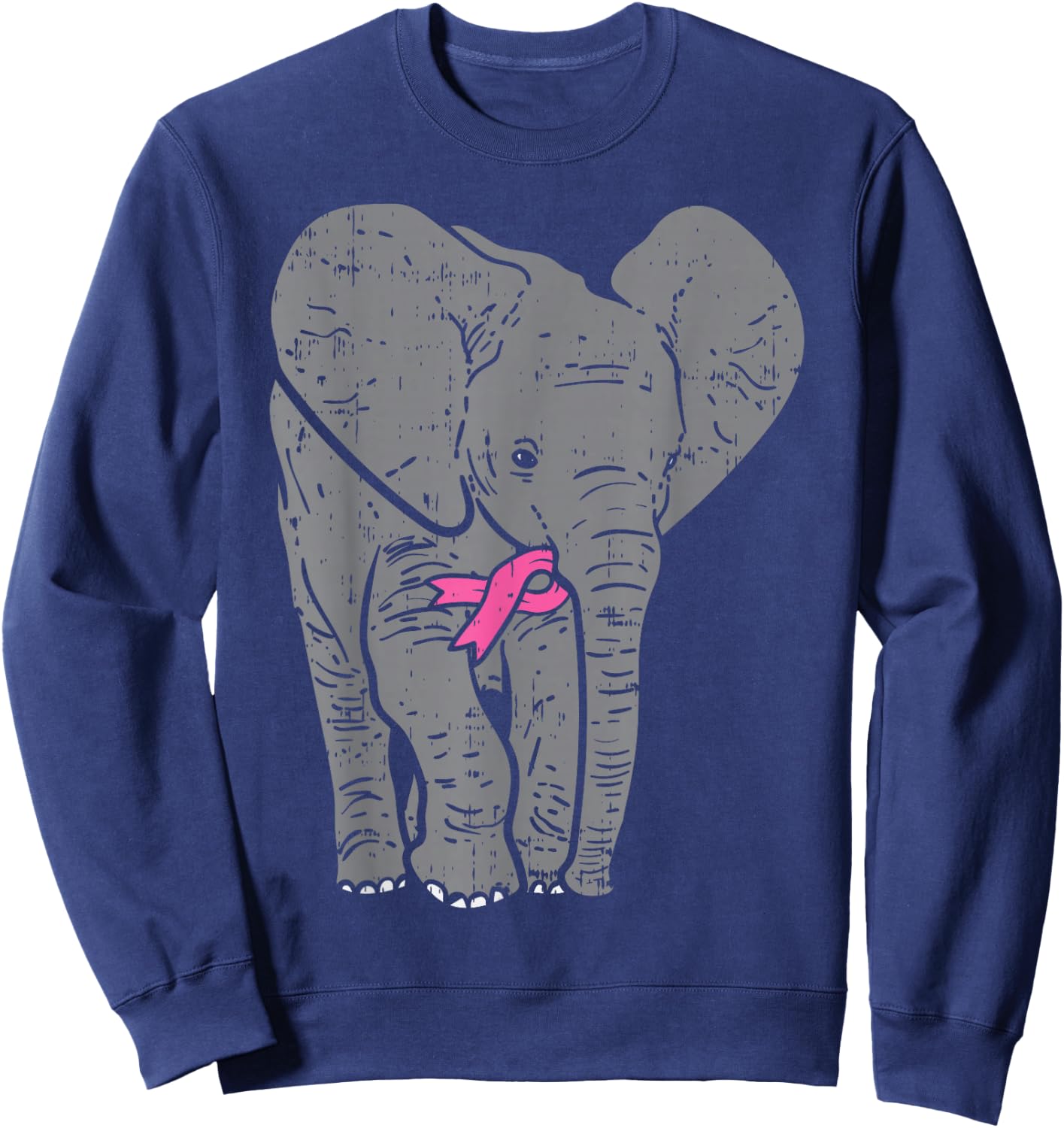 Elephant Pink Ribbon Breast Cancer Awareness Support Gift Sweatshirt - Sweatshirt | Navy