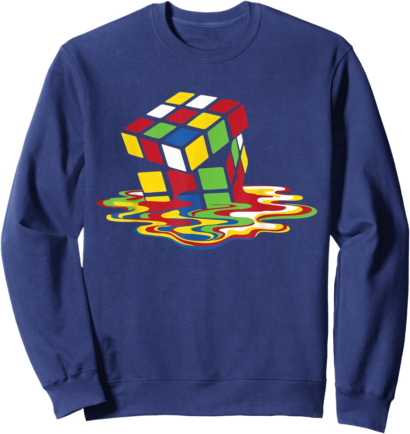 Melting Cube Funny Retro Gaming Rubik Puzzle Nerd Geek Gift Sweatshirt - Sweatshirt | Navy