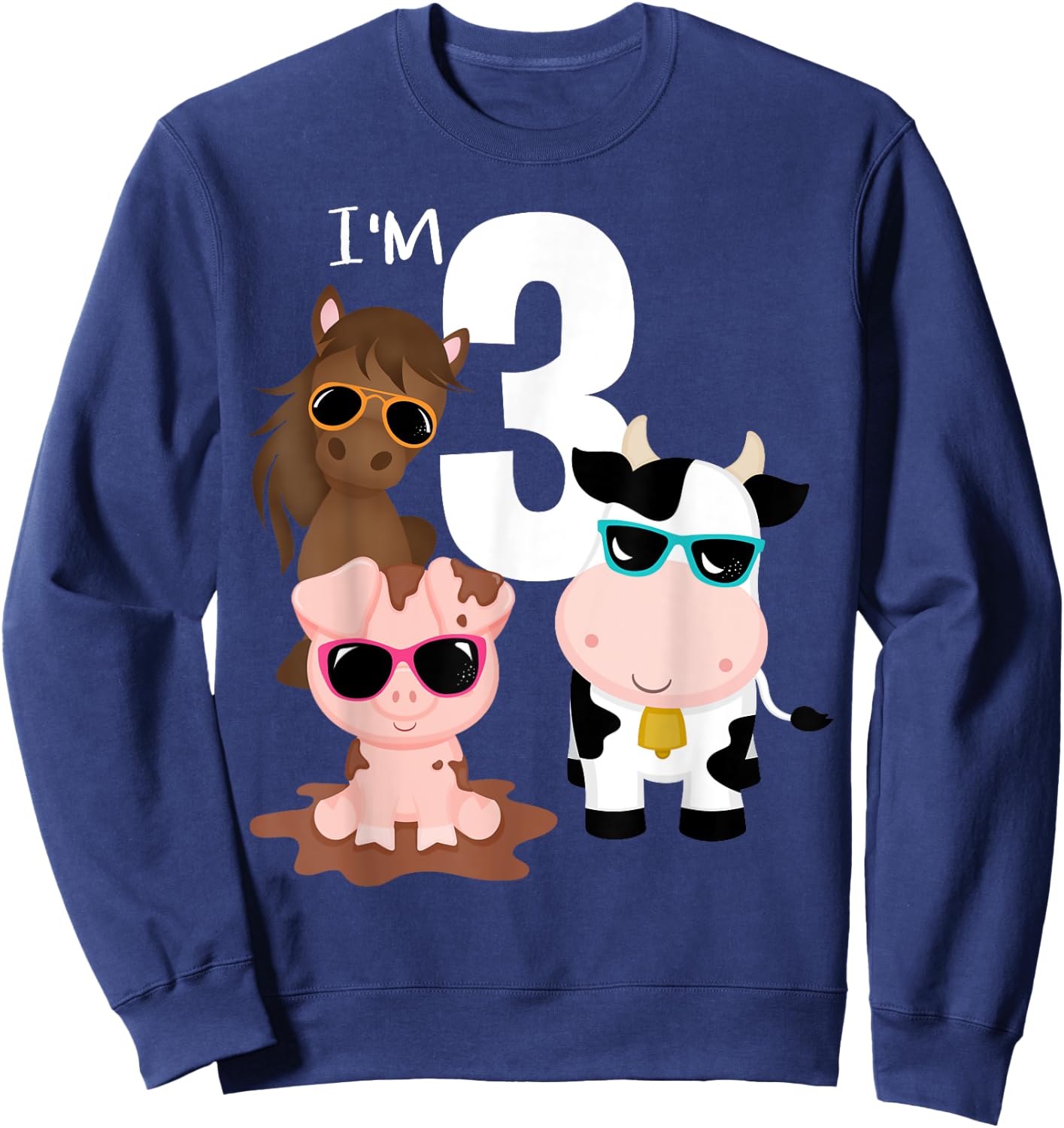 Cool Farm Animals 3rd Birthday Party 3 Year Old Toddler Sweatshirt - Sweatshirt | Navy