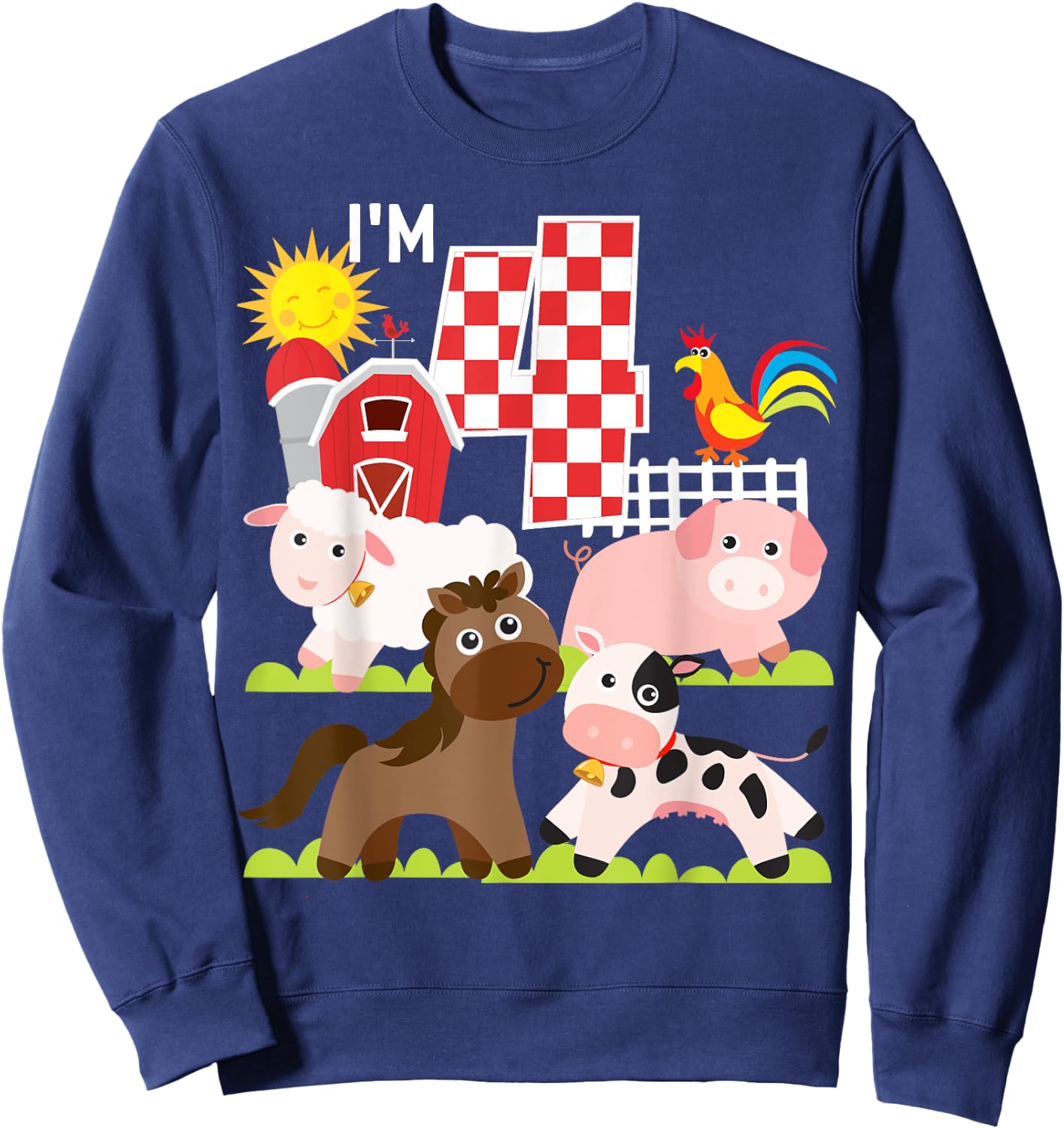 Farm Animals Barnyard 4th Birthday I'm 4 Year Old Kid Sweatshirt - Sweatshirt | Navy