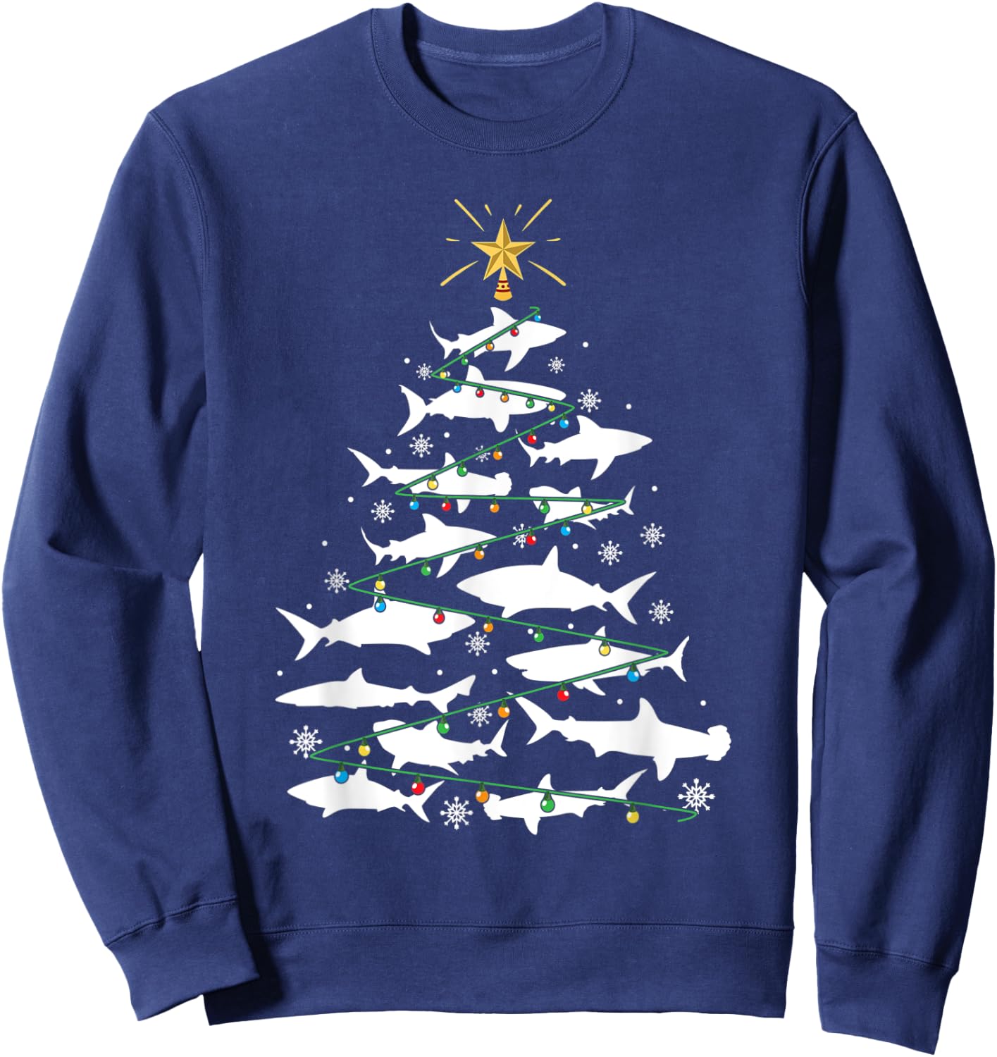 Shark Xmas Tree Holiday Gift Fishing Lover Funny Christmas Sweatshirt - Sweatshirt | Navy