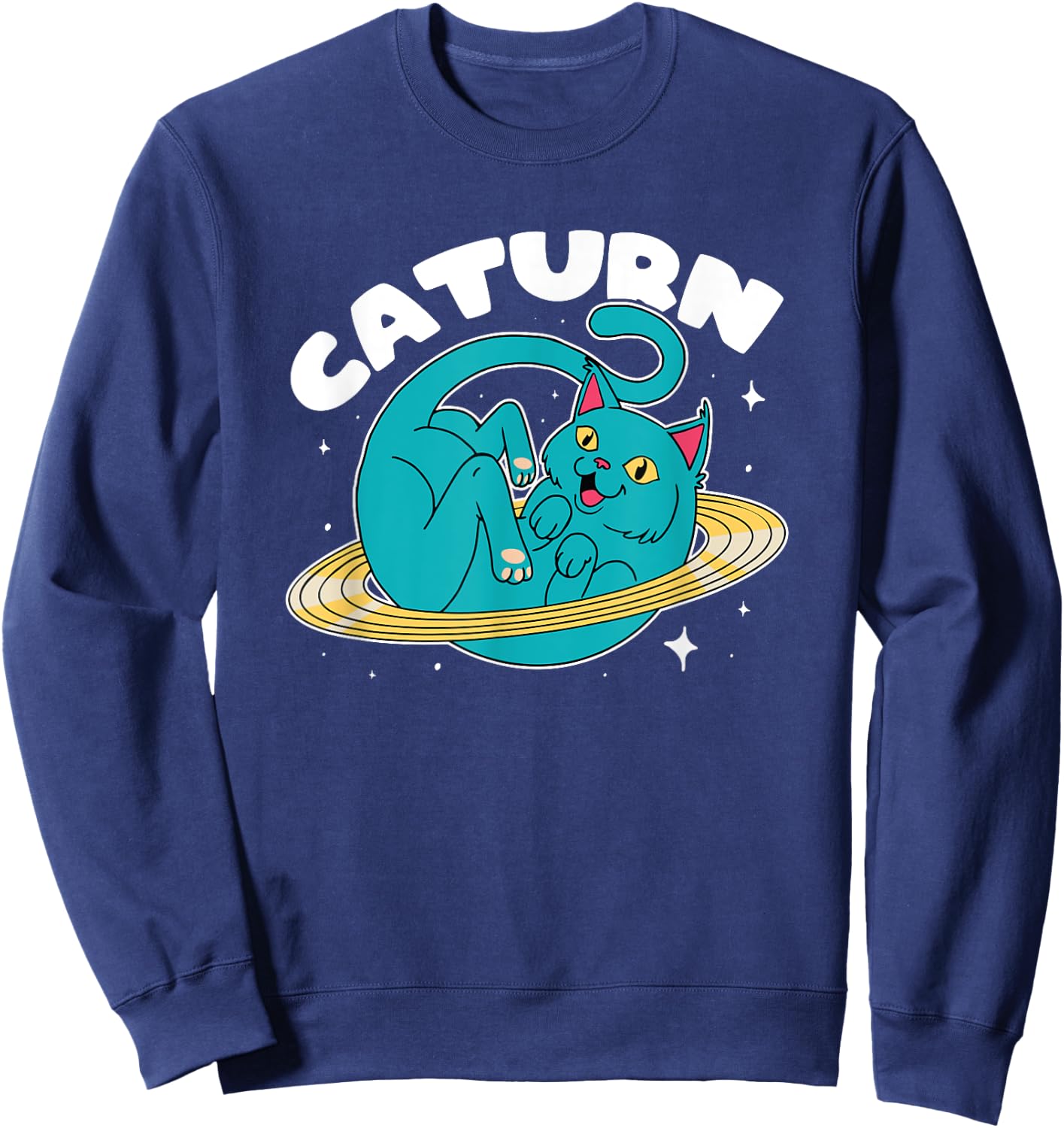 Astronaut Cat Planet Saturn Caturn Astronomy Lover Cat Puns Men Women Girls Kids Sweatshirt - Sweatshirt | Navy