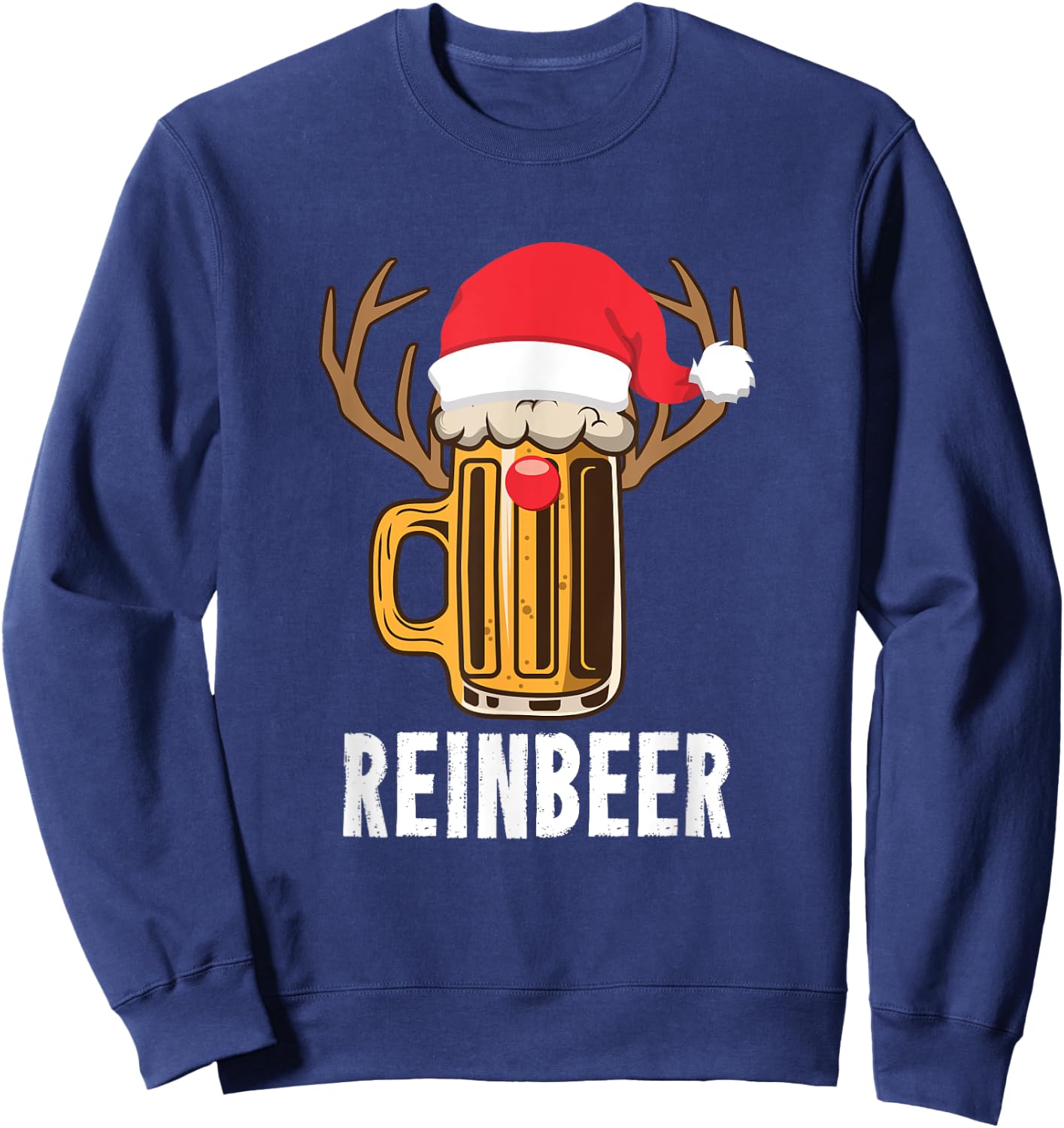 Reinbeer Santa Beer Lover Reindeer Pun Christmas Drinking Sweatshirt - Sweatshirt | Navy