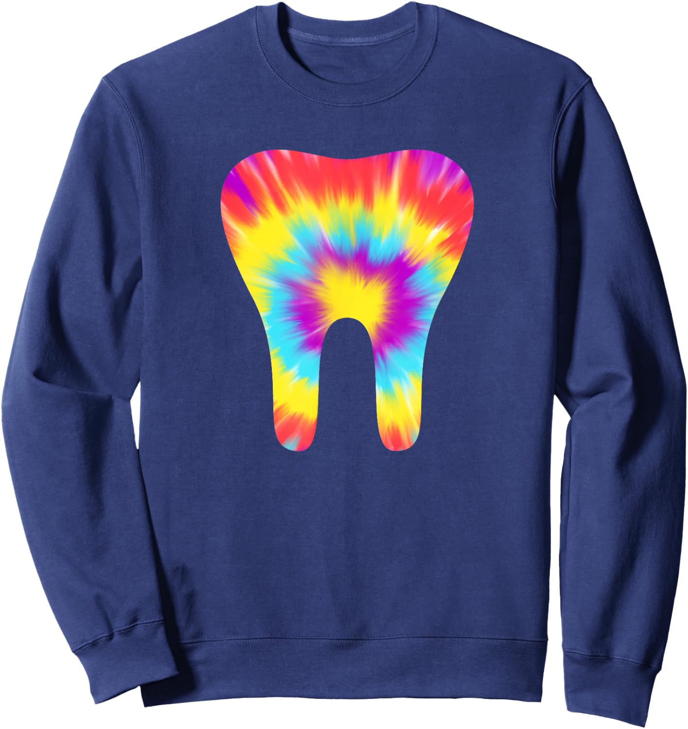 Tie Dye Tooth 60s Dentist Dental Hygiene Assistant Funny Sweatshirt - Sweatshirt | Navy