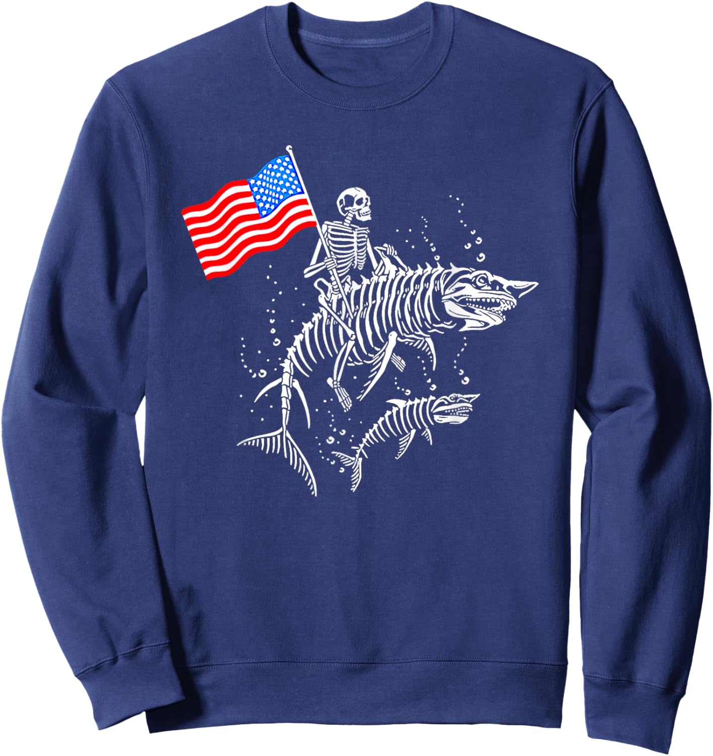 Skeleton Ride Shark 4th Of July Sweatshirt - Sweatshirt | Navy