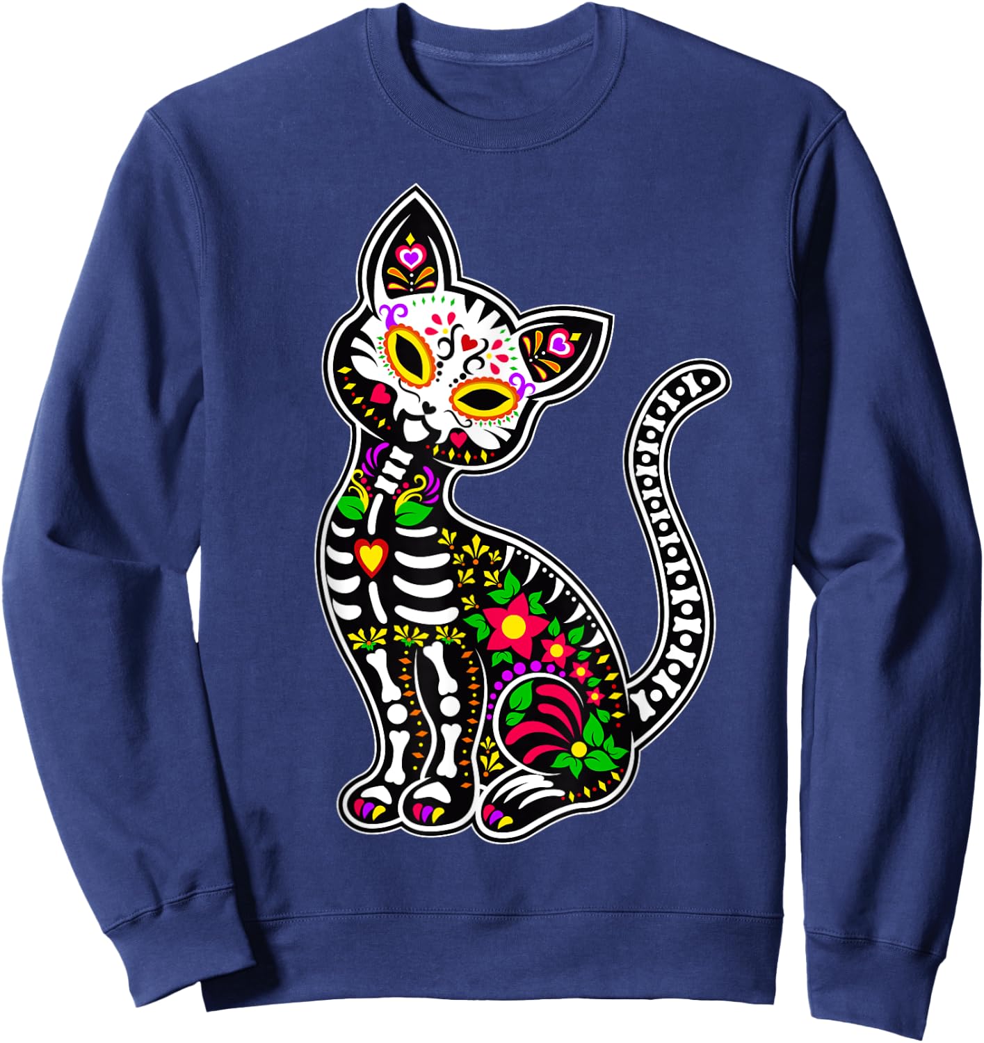 Sugar Skull Cat | Cute Dia De Los Muertos Funny Mexican Gift Women Kids Sweatshirt - Sweatshirt | Navy