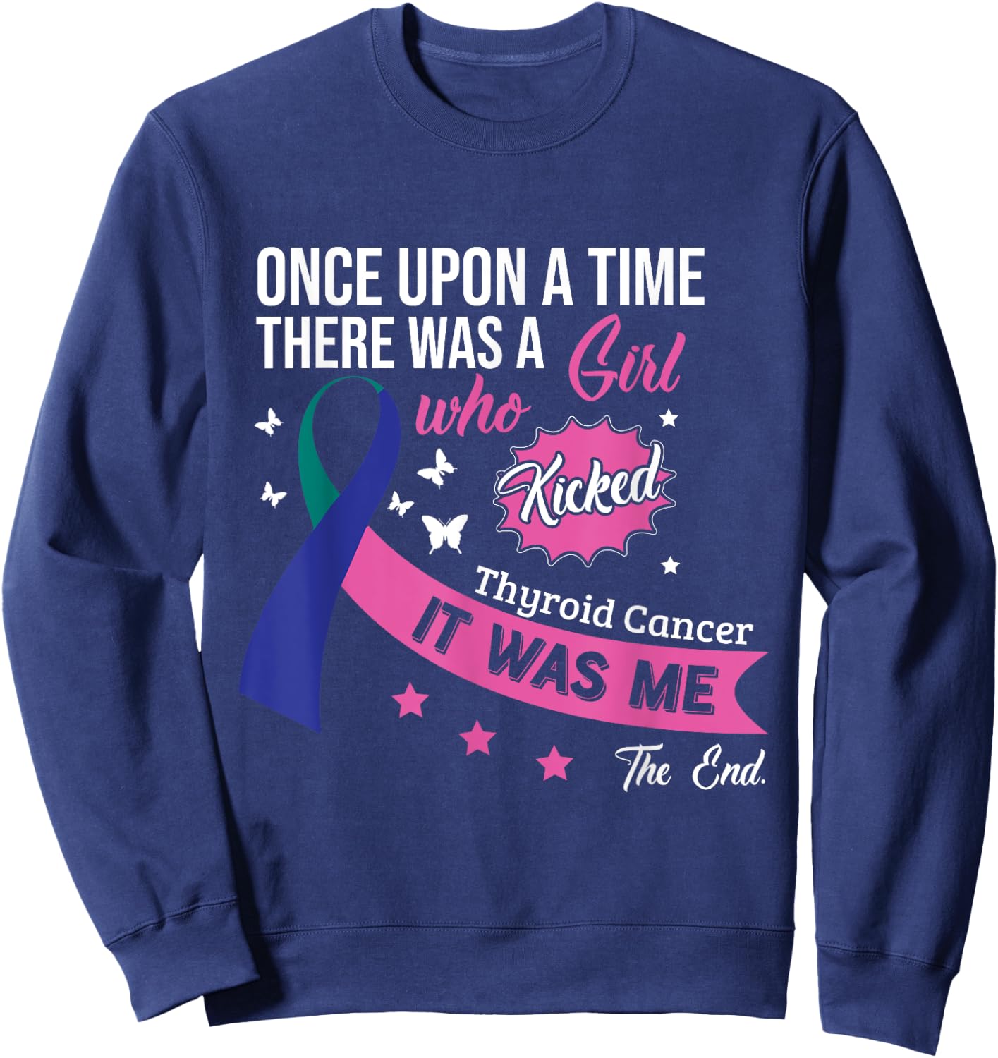 Thyroid Cancer Fight Cancer Ribbon Sweatshirt - Sweatshirt | Navy