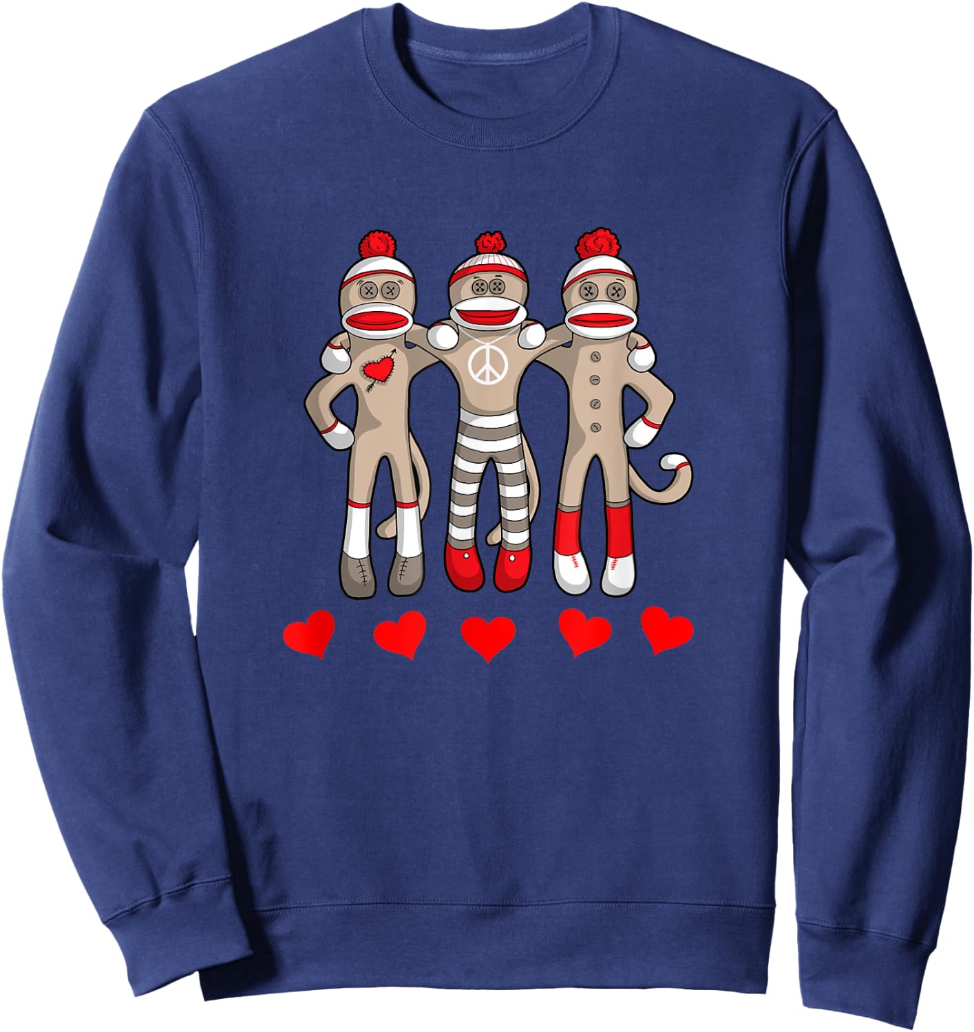 Sock Monkey Happy Valentine's Day Heart Peace Love Friends Sweatshirt - Sweatshirt | Navy