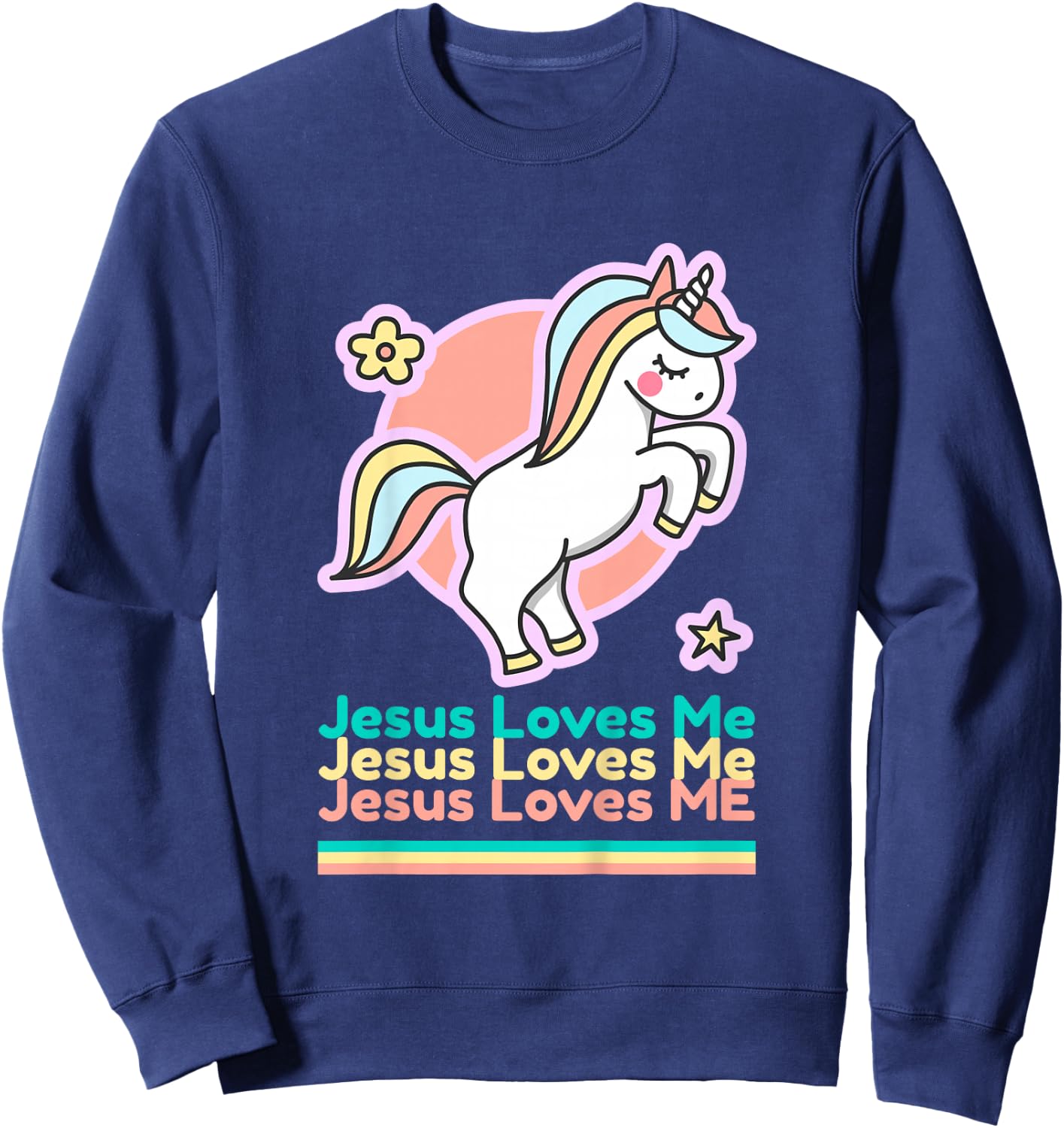 Jesus Loves Me Christian Bible Gift Girls Rainbow Unicorn Sweatshirt - Sweatshirt | Navy