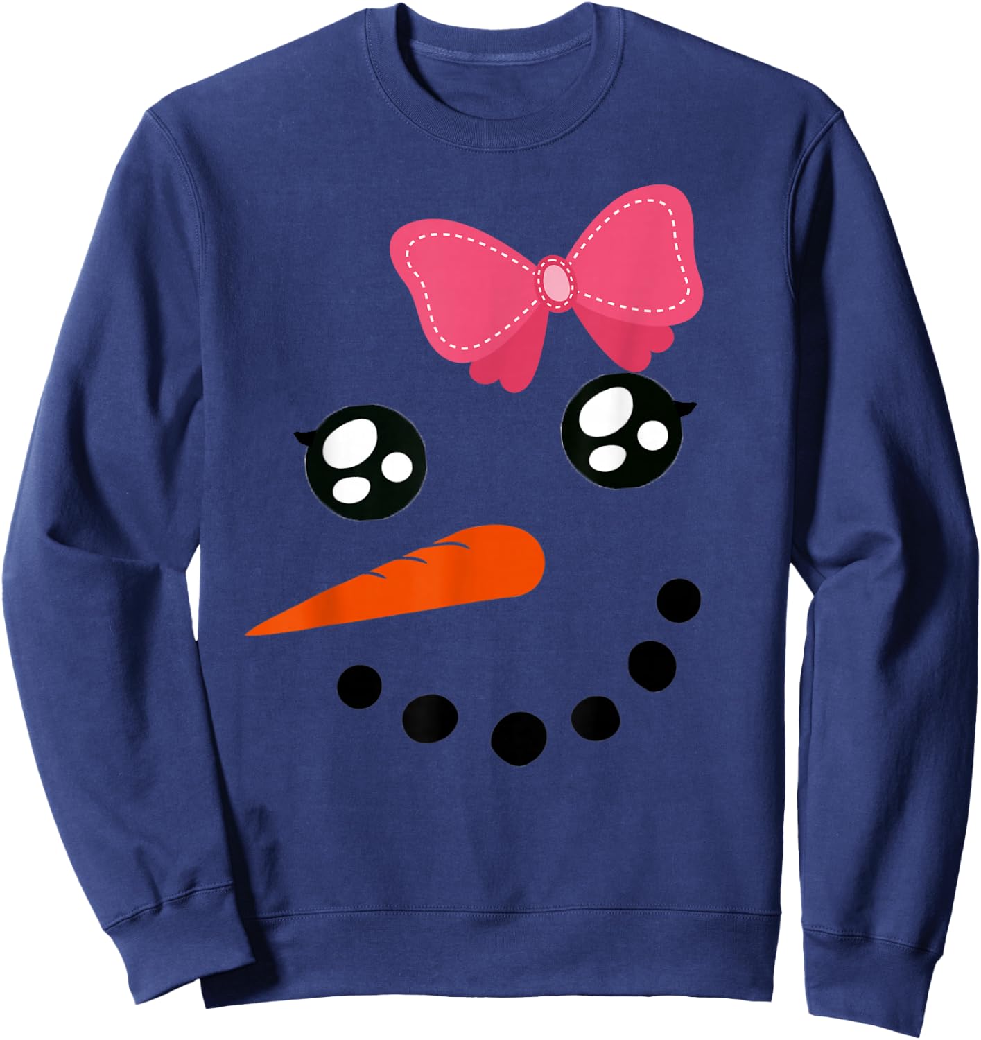 Snow Girl Shirt Snowman Face Carrot Nose Pink Bow Sweatshirt - Sweatshirt | Navy