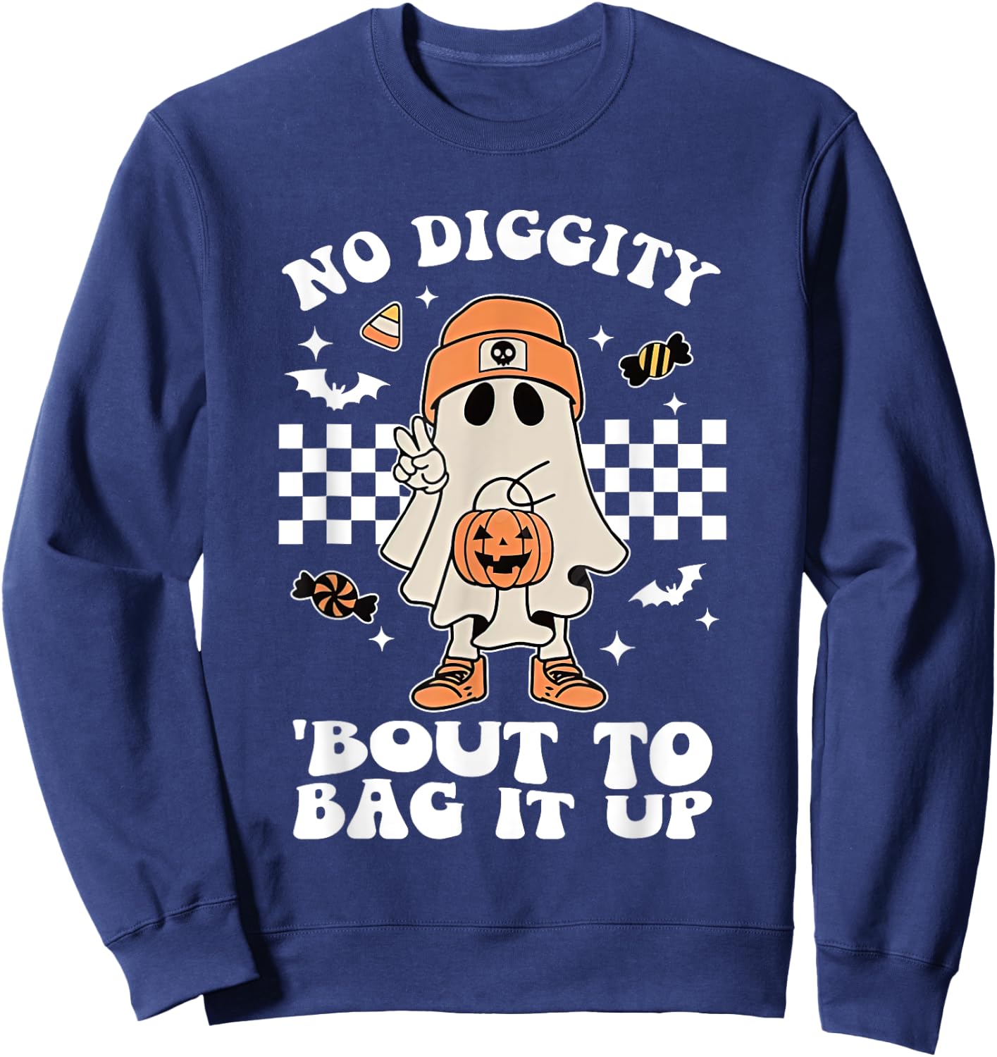 No Diggity Bout To Bag It Up Halloween Spooky Ghost Costume Sweatshirt - Sweatshirt | Navy