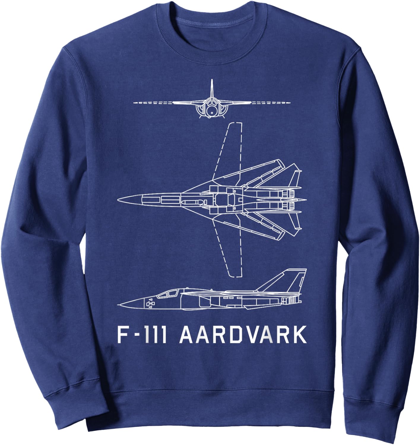 USA Military Planes MJ F-111 Aardvark American Jet Plane Blueprint - Black, -Adults, Short Sleeve, Classic Fit, Cotton 65% Polyester 35%, Small Sweatshirt - Sweatshirt | Navy