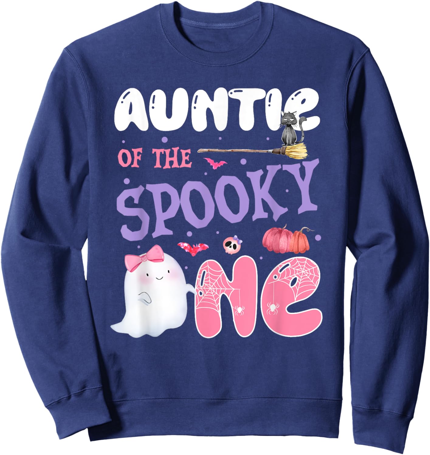 Auntie Of The Spooky One 1st Birthday Halloween Pink Ghost Sweatshirt - Sweatshirt | Navy