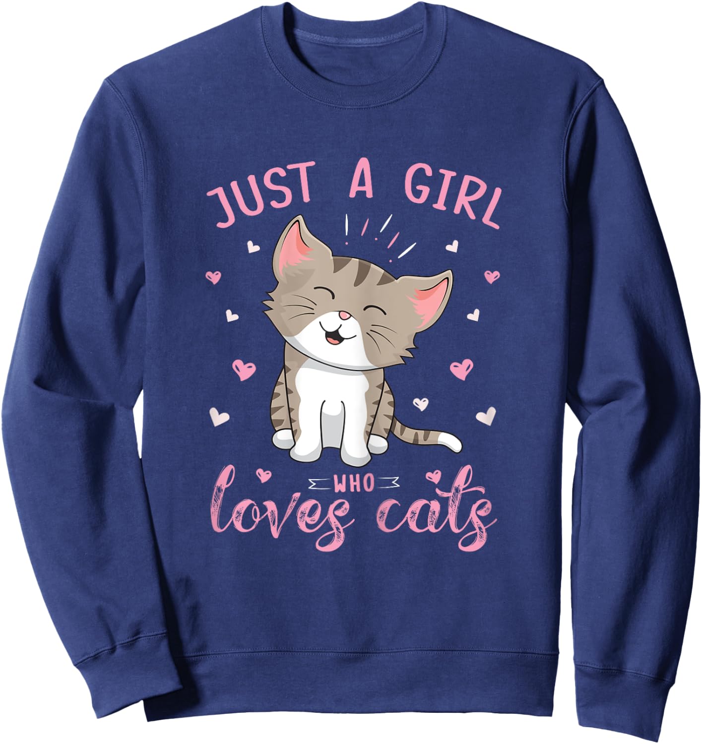 Just A Girl Who Loves Cats Design Cute Cat Lover Girls Kids Sweatshirt - Sweatshirt | Navy