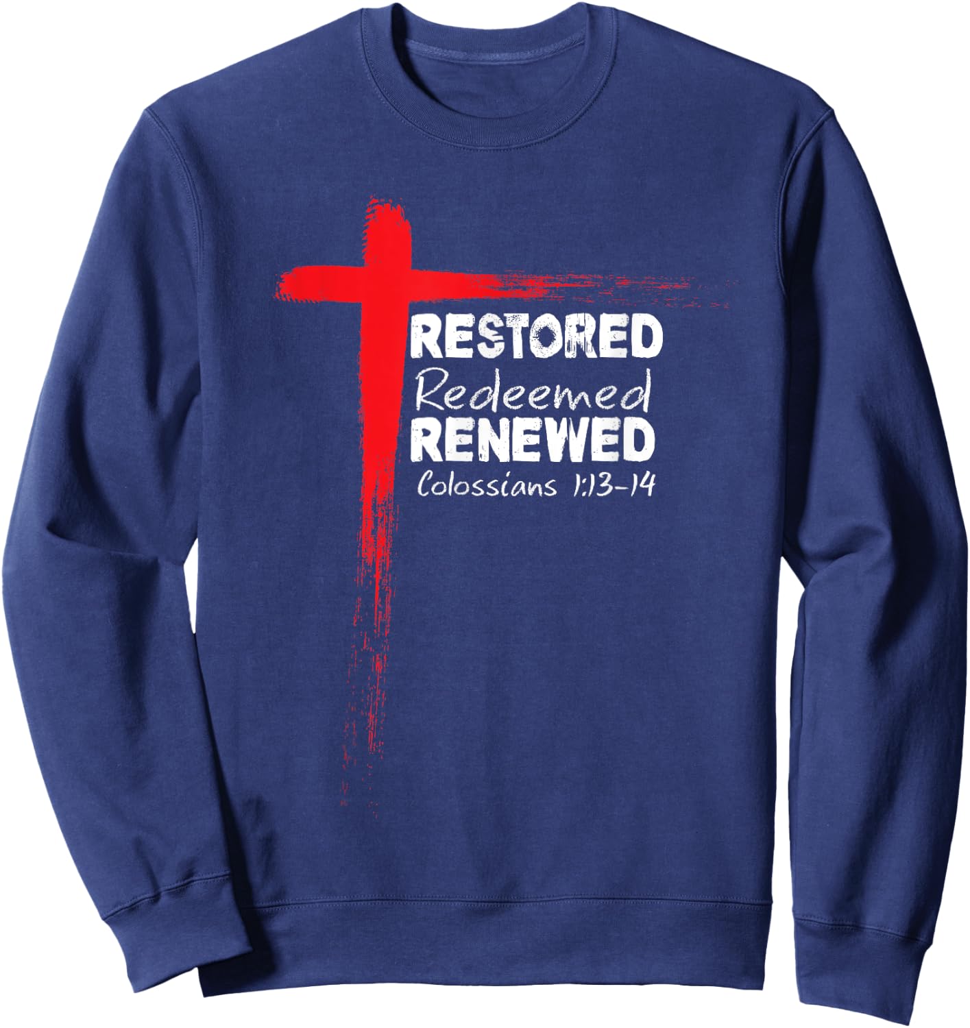 Christian Bible Verse Colossians 1:13-14 Cross Sweatshirt - Sweatshirt | Navy