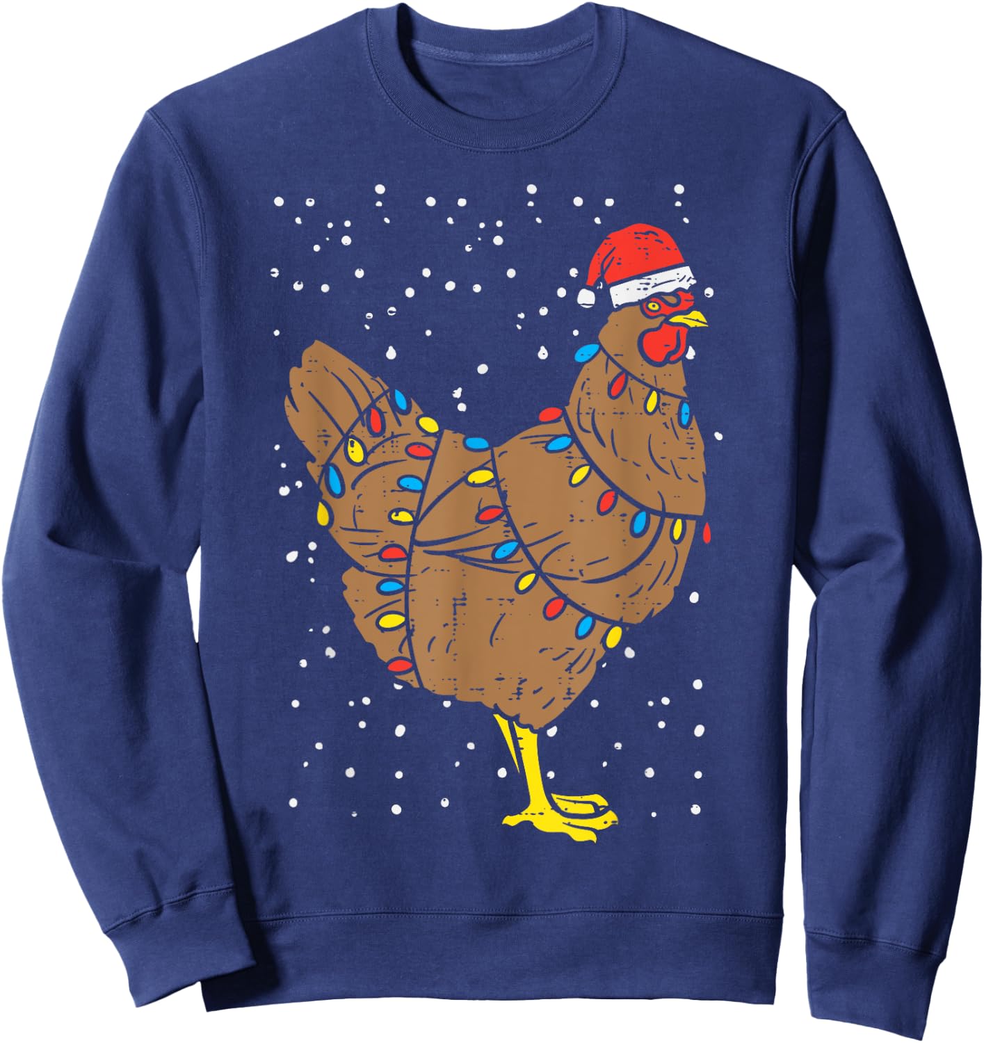 Chicken Santa Hat Christmas Lights Funny Xmas Animal PJ Sweatshirt - Sweatshirt | Navy
