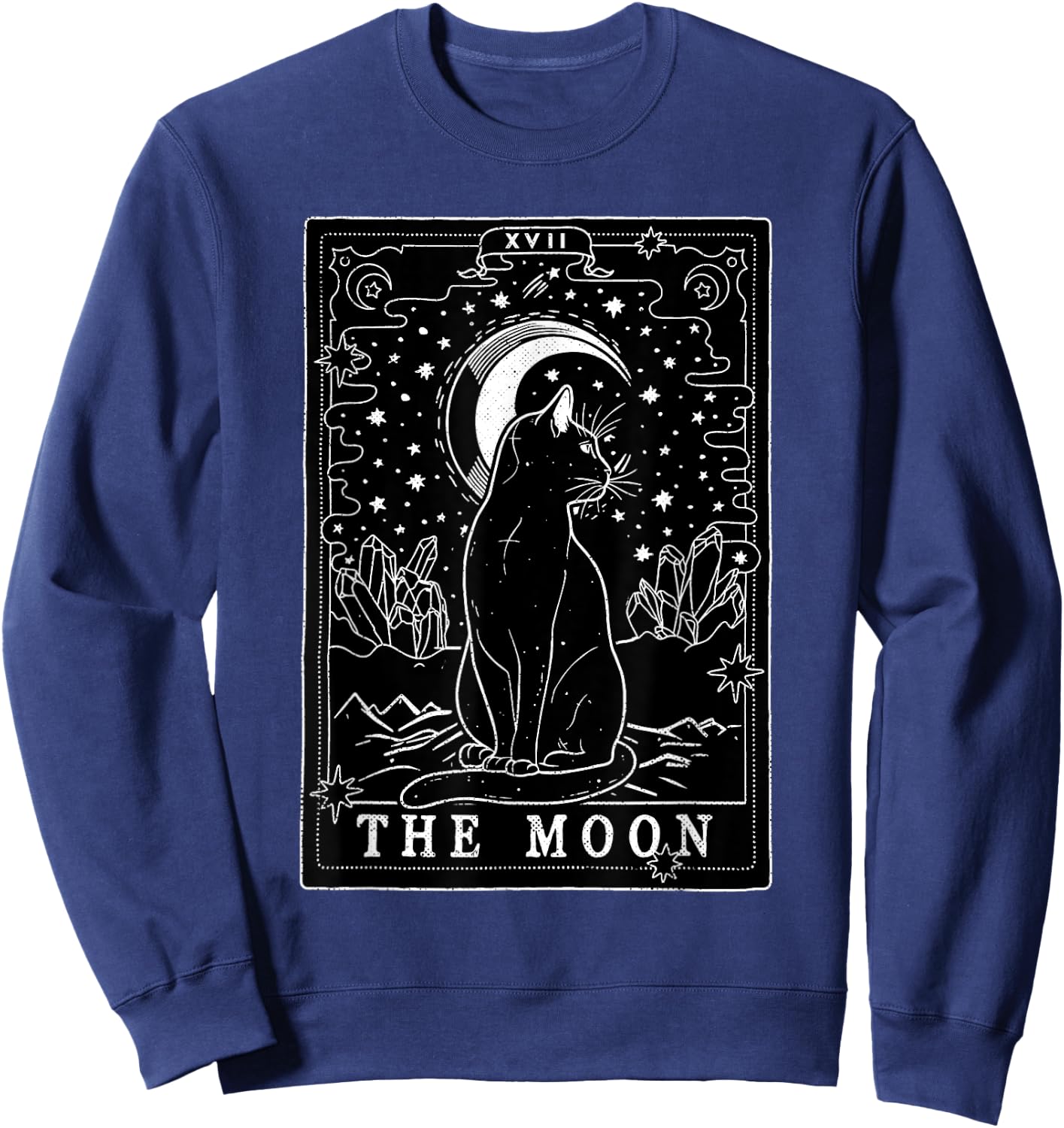 Graphic Cat Lovers Moon Tarot Card | Cat Tarot Card The Moon Sweatshirt - Sweatshirt | Navy