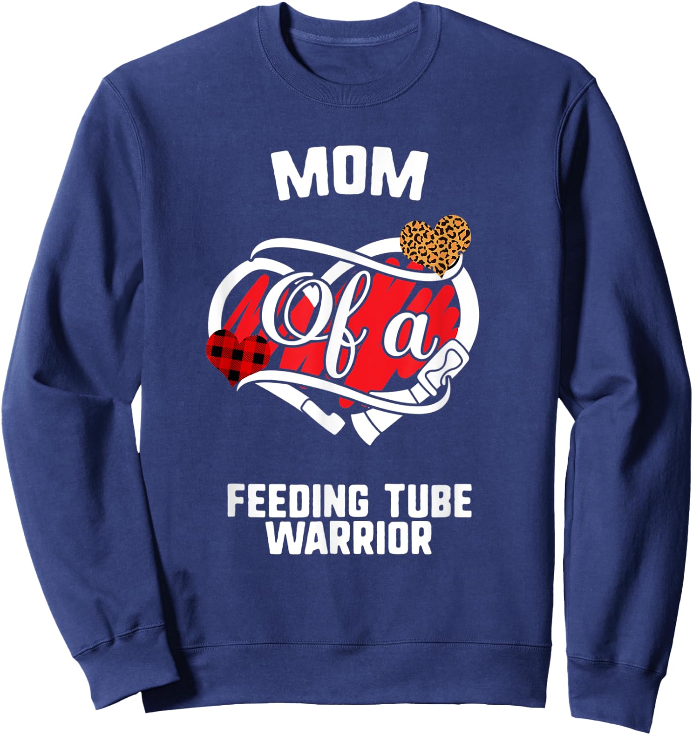 Mom Feeding Tube Awareness Leopard Buffalo Plaid Family Gift Sweatshirt - Sweatshirt | Navy