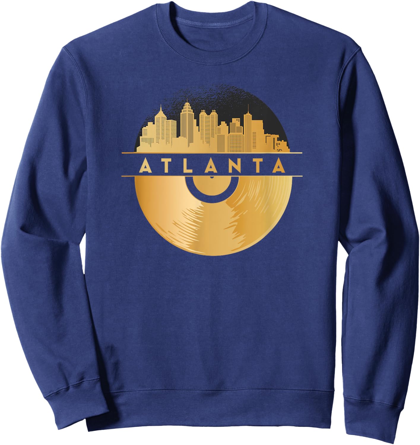 Vinyl-Record-Player Disco-Music Skyline-Atlanta Sweatshirt - Sweatshirt | Navy