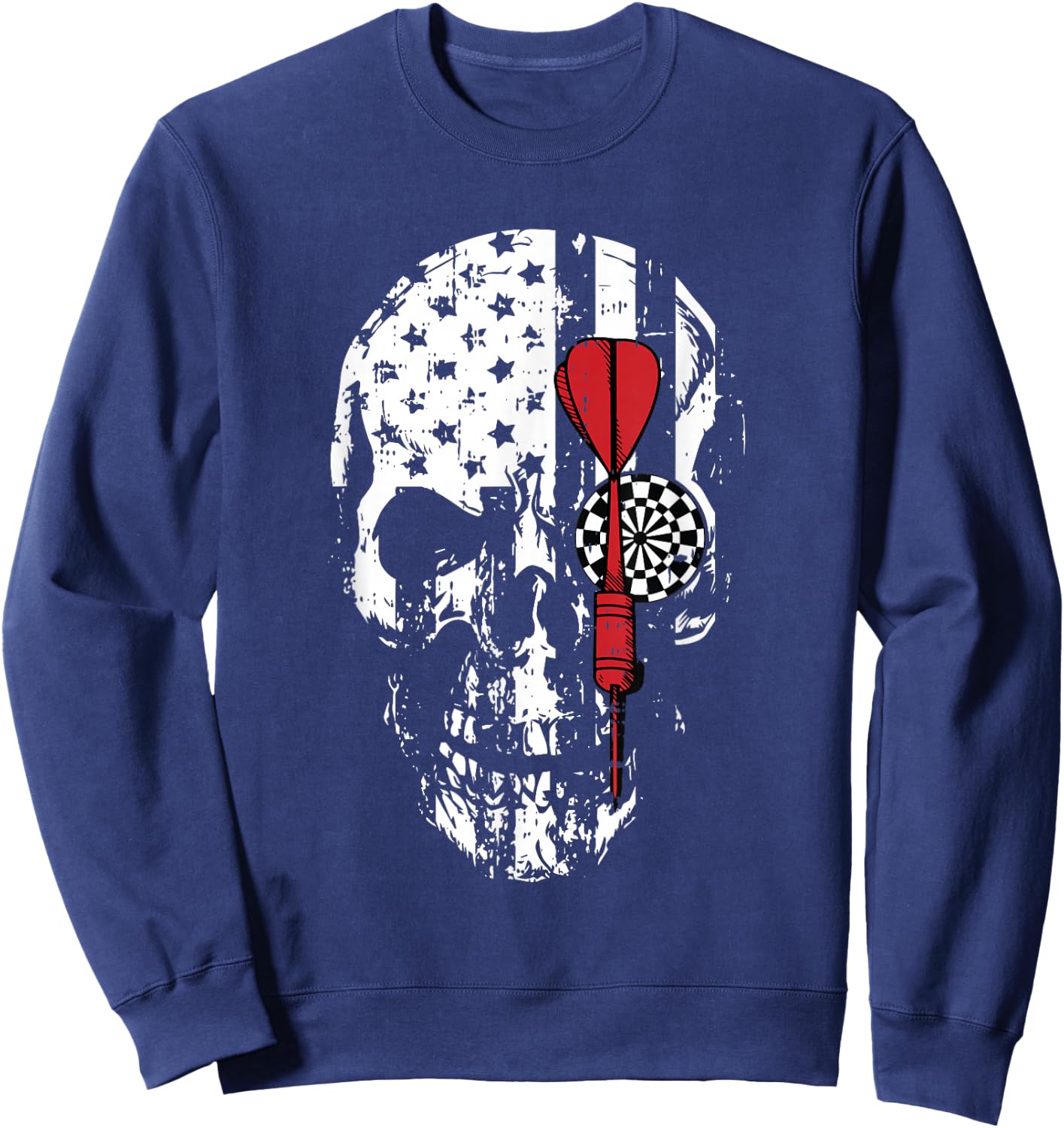 Skull American Flag Darts Board Throwing Sports Player Gift Sweatshirt - Sweatshirt | Navy