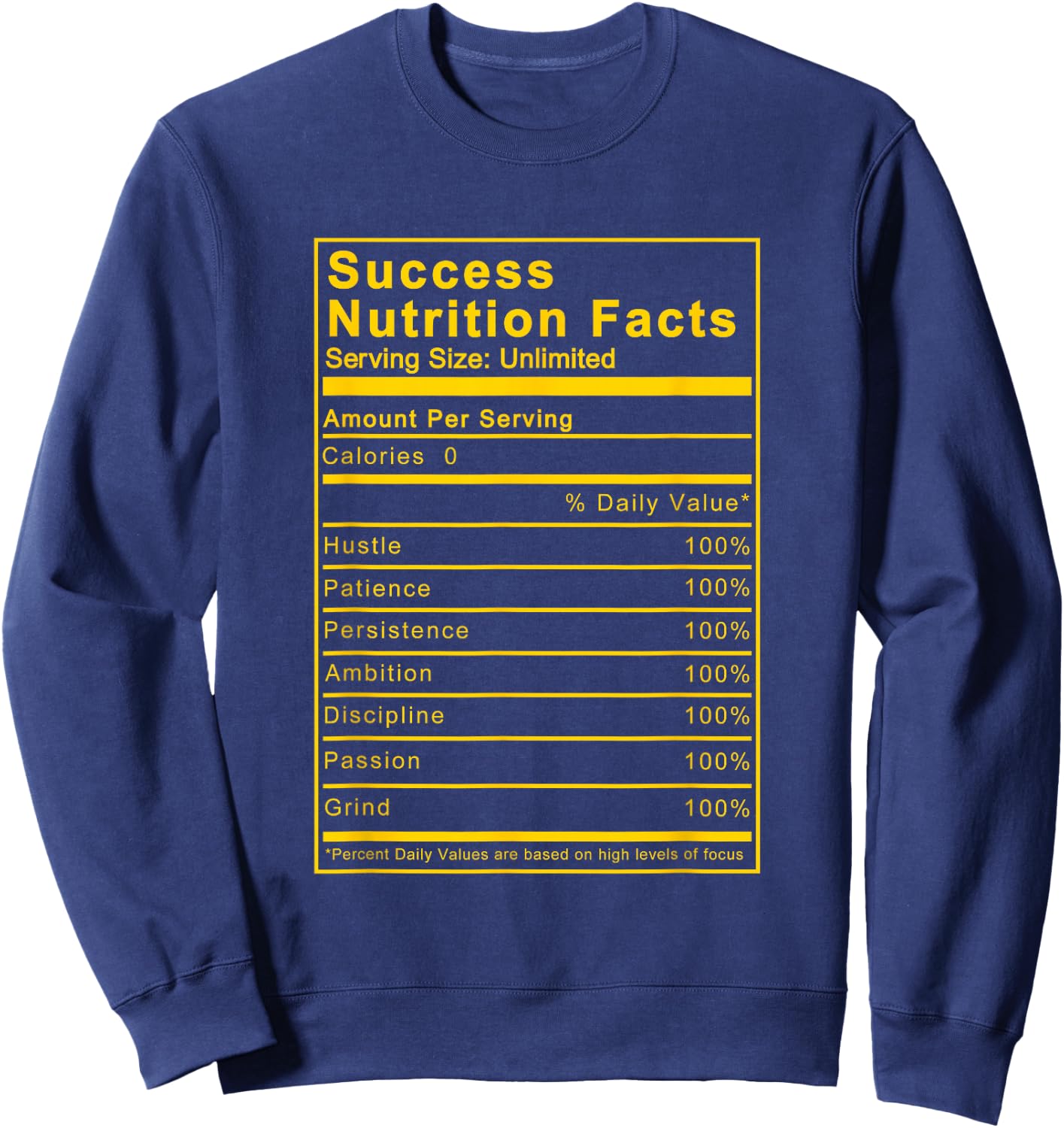 University Gold Success Nutrition Facts Label Black Sneakers Sweatshirt - Sweatshirt | Navy
