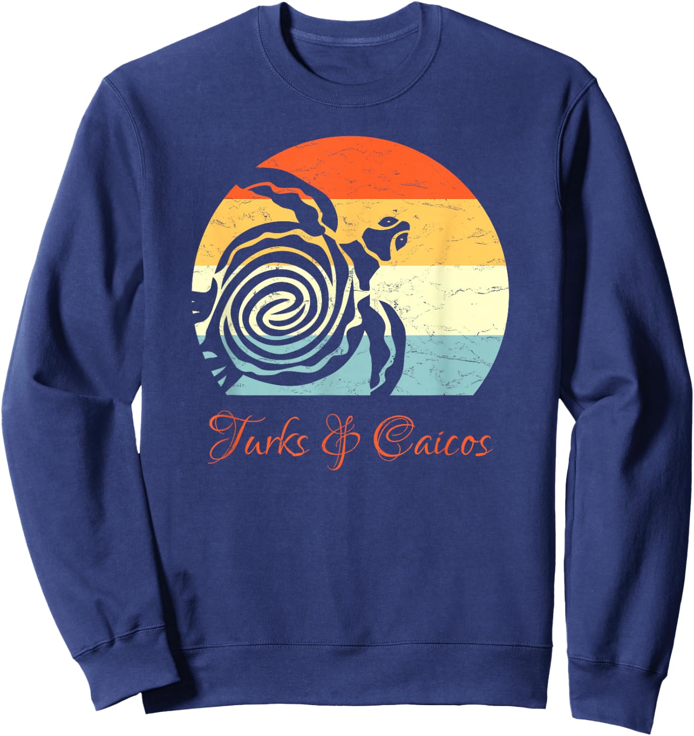 Turks & Caicos Caribbean Vintage Retro Sea Turtle Vacation Sweatshirt - Sweatshirt | Navy