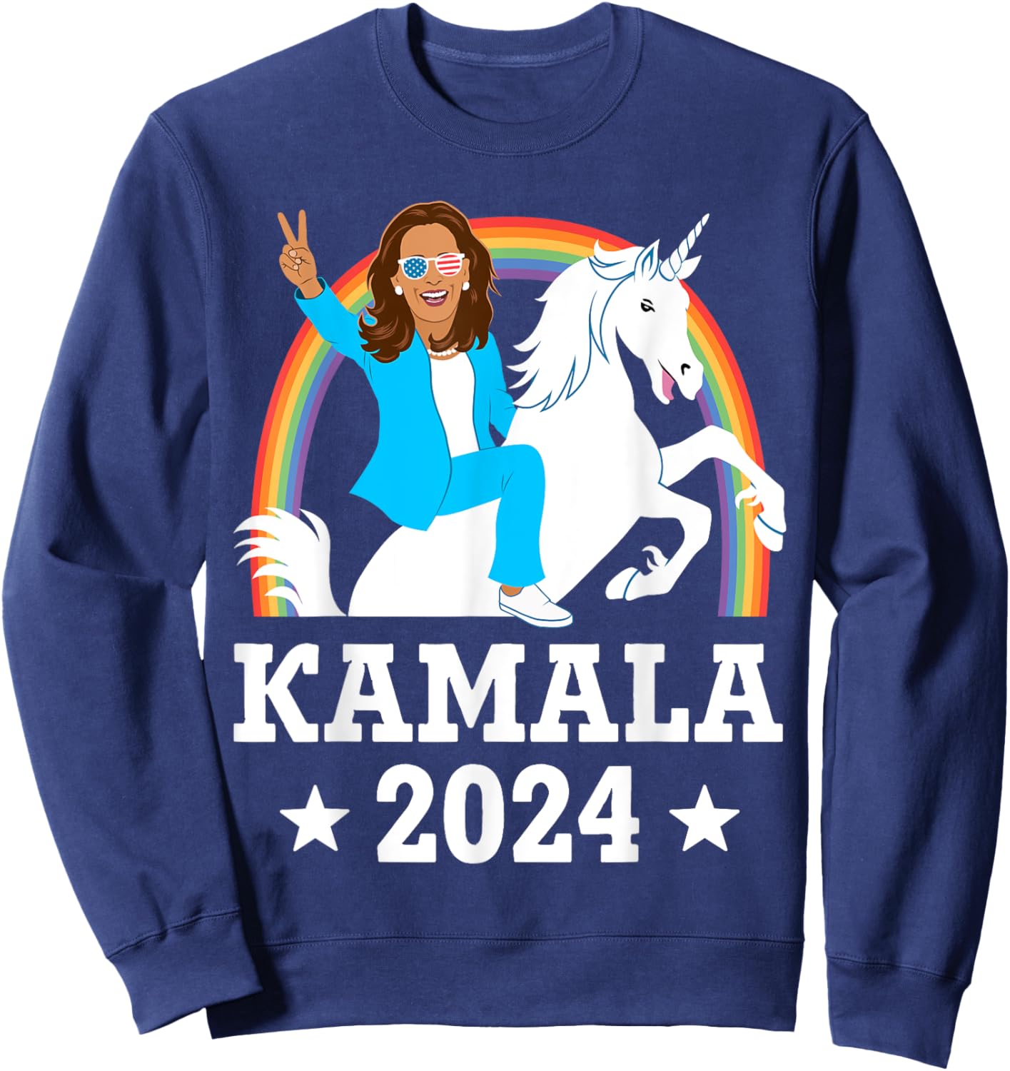 Kamala 2024 - Kamala Harris Riding Unicorn Funny Sweatshirt - Sweatshirt | Navy