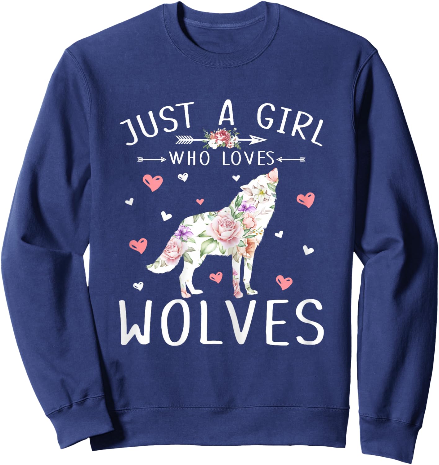 Just A Girl Who Loves Wolves Shirt - Wolf Lover Girls Gifts Sweatshirt - Sweatshirt | Navy