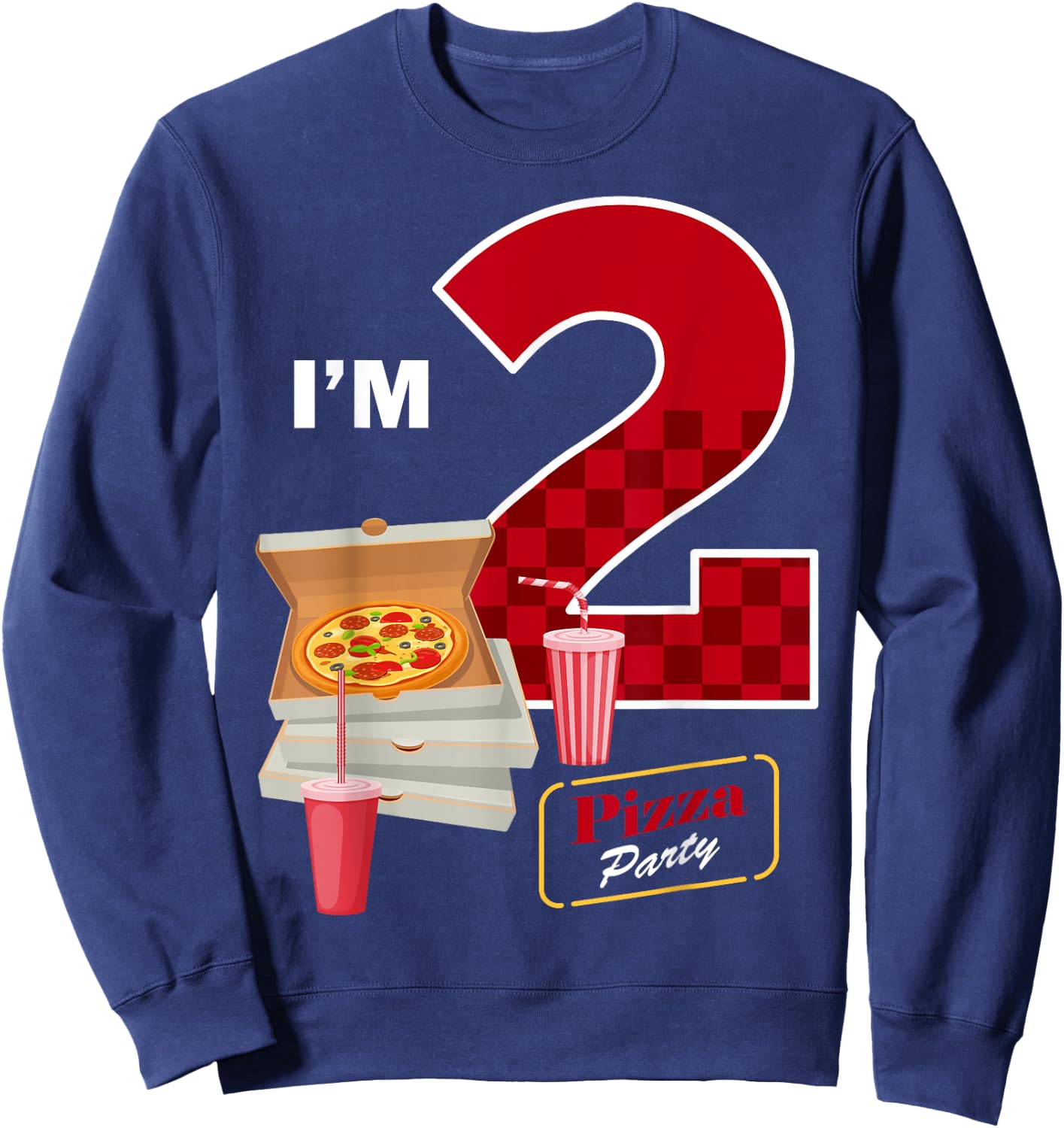 2nd Birthday Pizza Theme 2 Year Old Funny B-Day Matching Sweatshirt - Sweatshirt | Navy