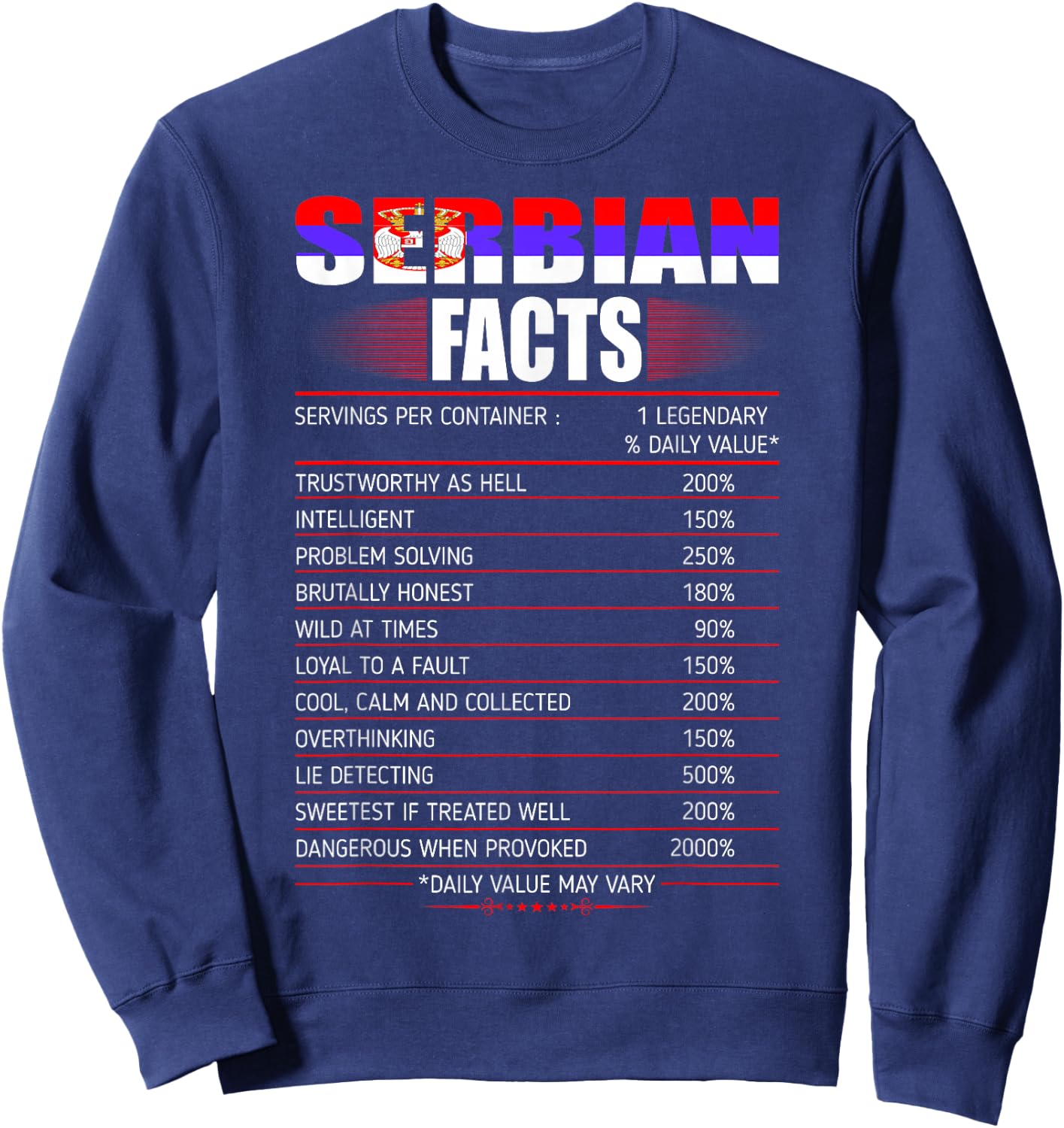 Serbian Facts Servings Per Container Country Gift Sweatshirt - Sweatshirt | Navy