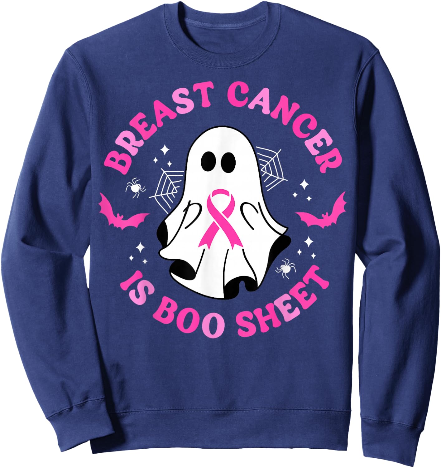 Breast Cancer Is Boo Sheet Awareness Halloween Pink Ghost Sweatshirt - Sweatshirt | Navy