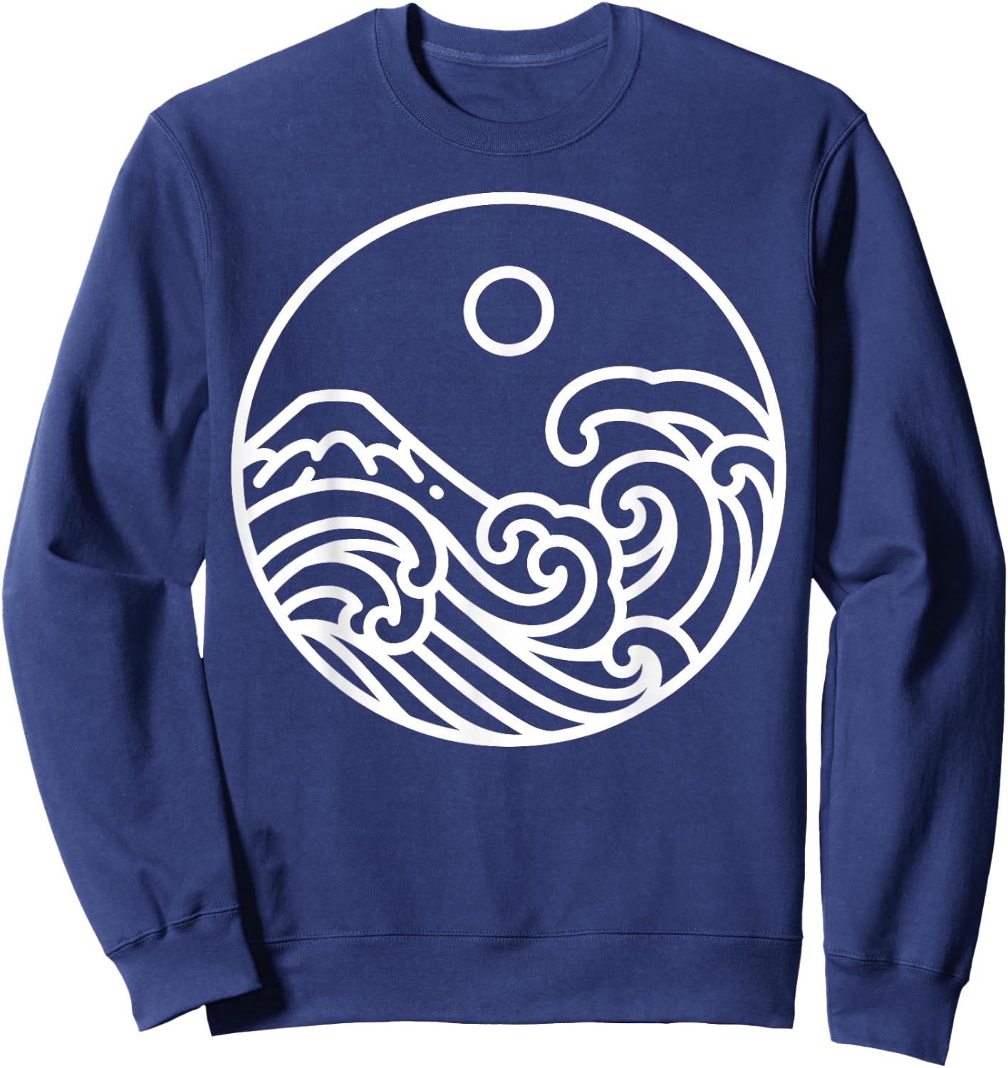 Minimal Line Art Nature Great Wave Kanagawa Drawing Artist Sweatshirt - Sweatshirt | Navy