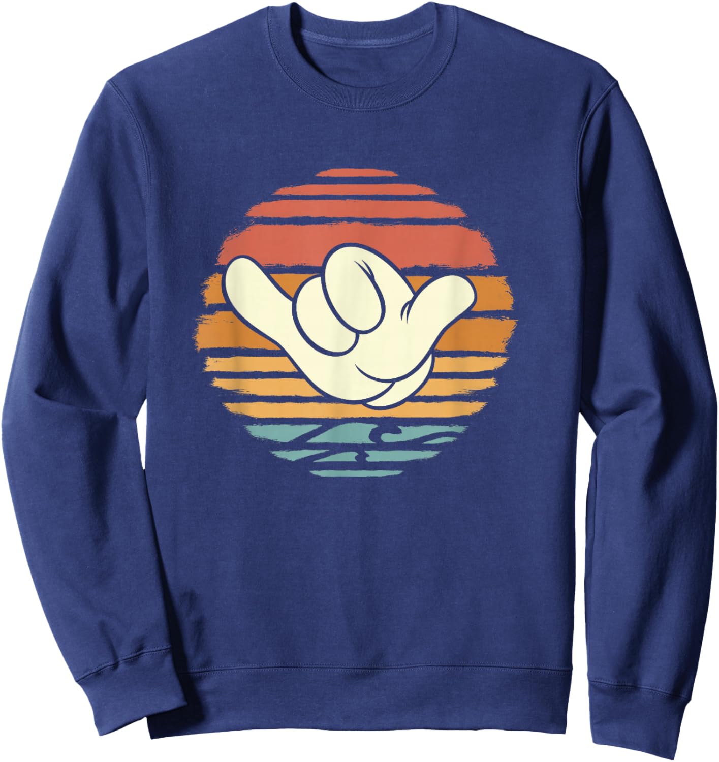 Disney Mickey and Friends Hand Shaka Sign Sunset Vintage Sweatshirt - Sweatshirt | Navy