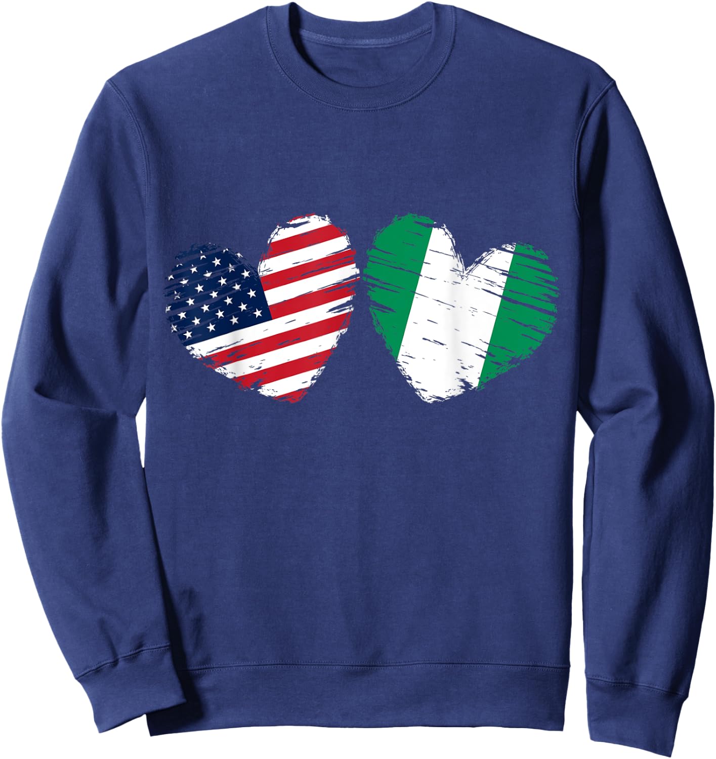 USA Nigeria Flag Heart Valentines Day Nigerian American Sweatshirt - Sweatshirt | Navy