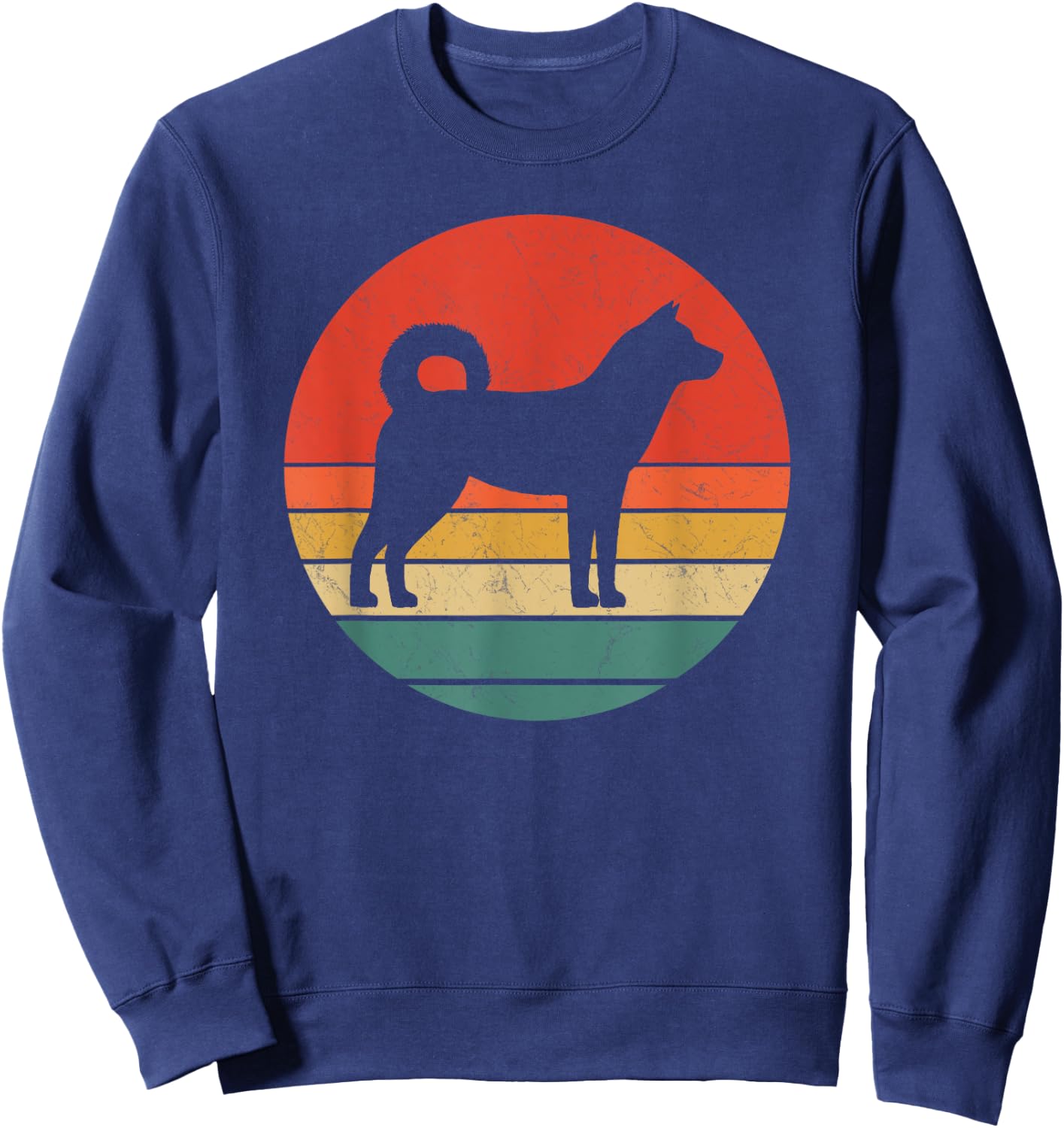 Korean Jindo Vintage Dog Silhouette Retro 70s Cute Dogs Gift Women Kids Sweatshirt - Sweatshirt | Navy