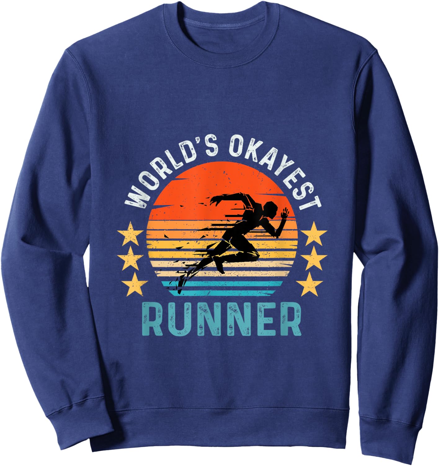 World's Okayest Runner Vintage Retro Funny Running Sweatshirt - Sweatshirt | Navy