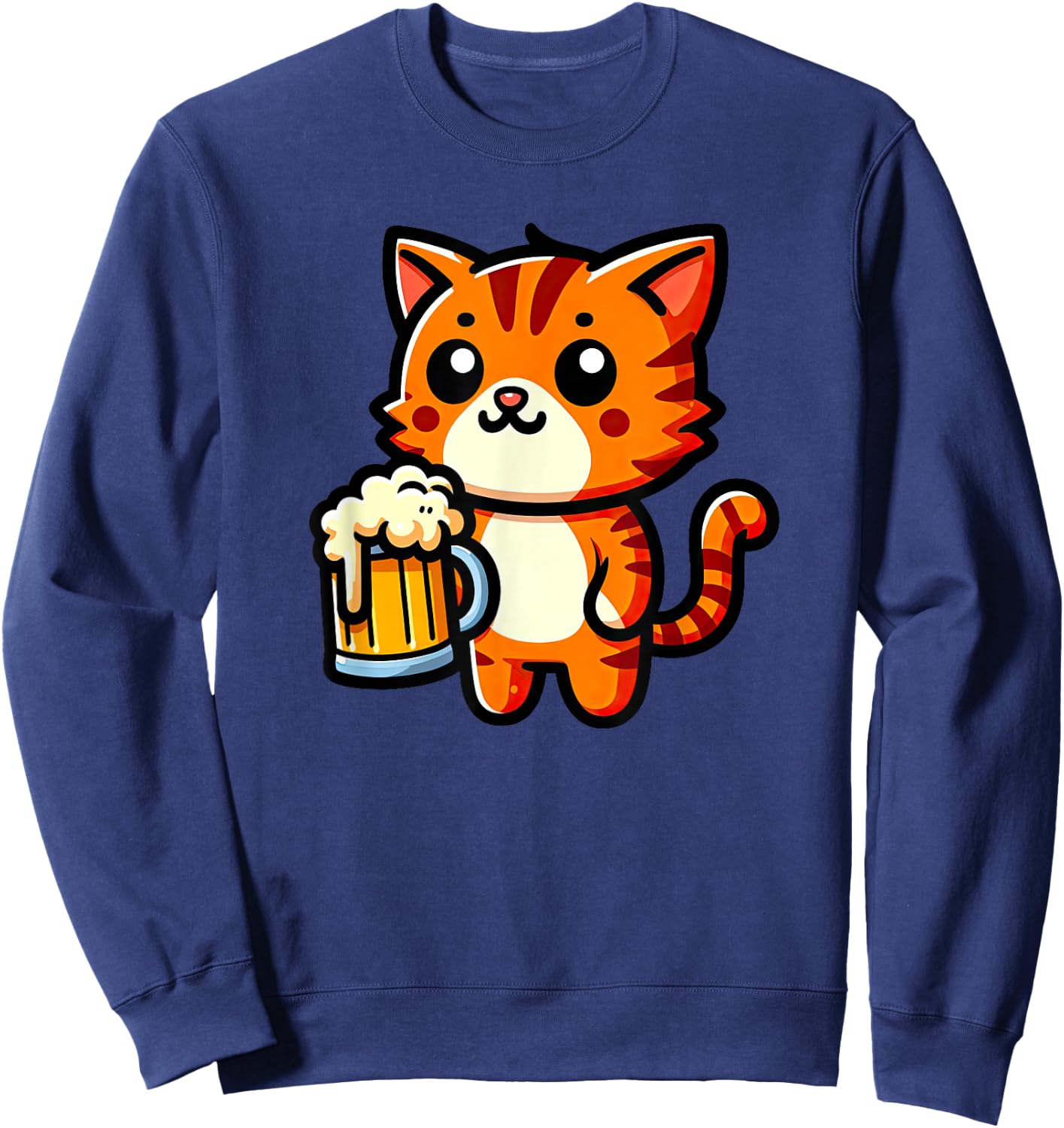 Orange Tabby Cat Beer Pet Funny Drinking Sweatshirt - Sweatshirt | Navy
