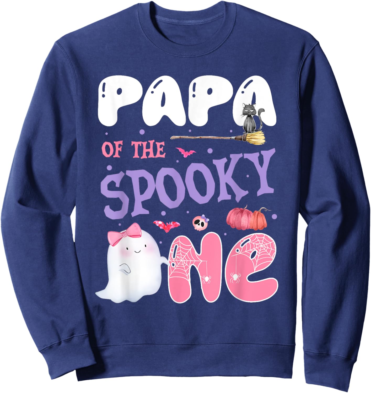 Papa Of The Spooky One 1st Birthday Halloween Pink Ghost Sweatshirt - Sweatshirt | Navy