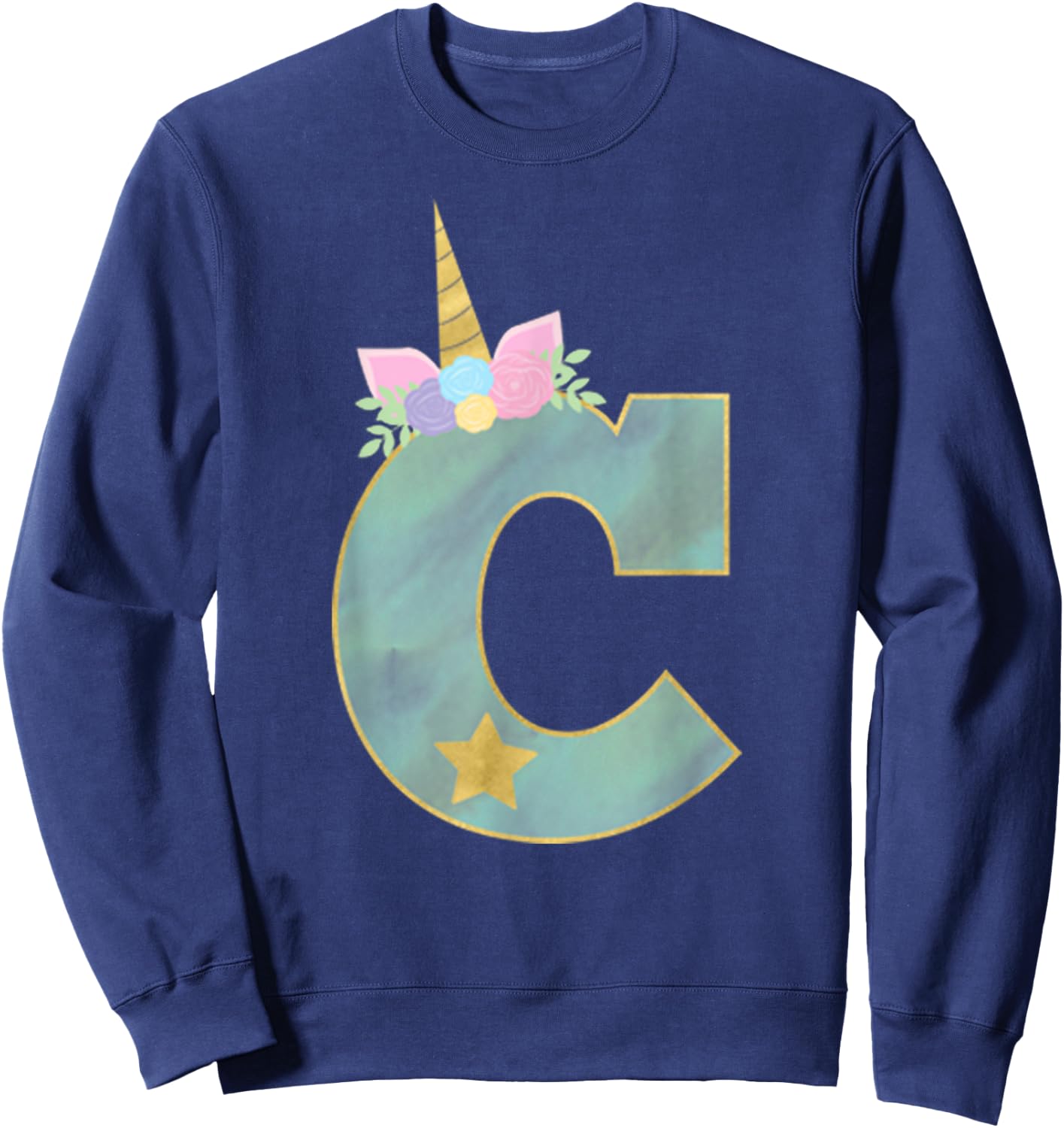 Initial Letter C Unicorn Monogram for Girls Unicorn Birthday Sweatshirt - Sweatshirt | Navy