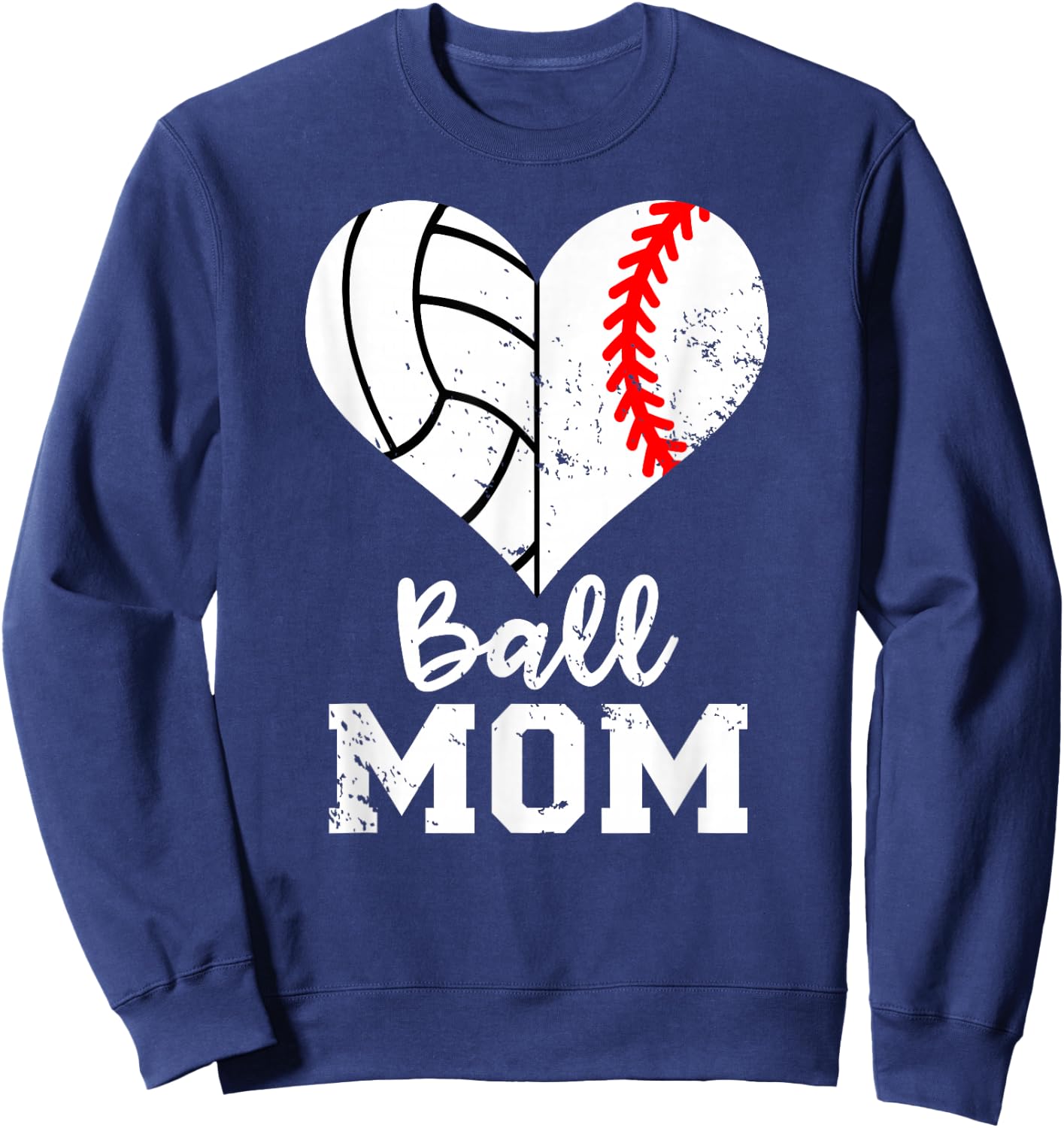 Ball Mom Heart Funny Baseball Volleyball Mom Sweatshirt - Sweatshirt | Navy