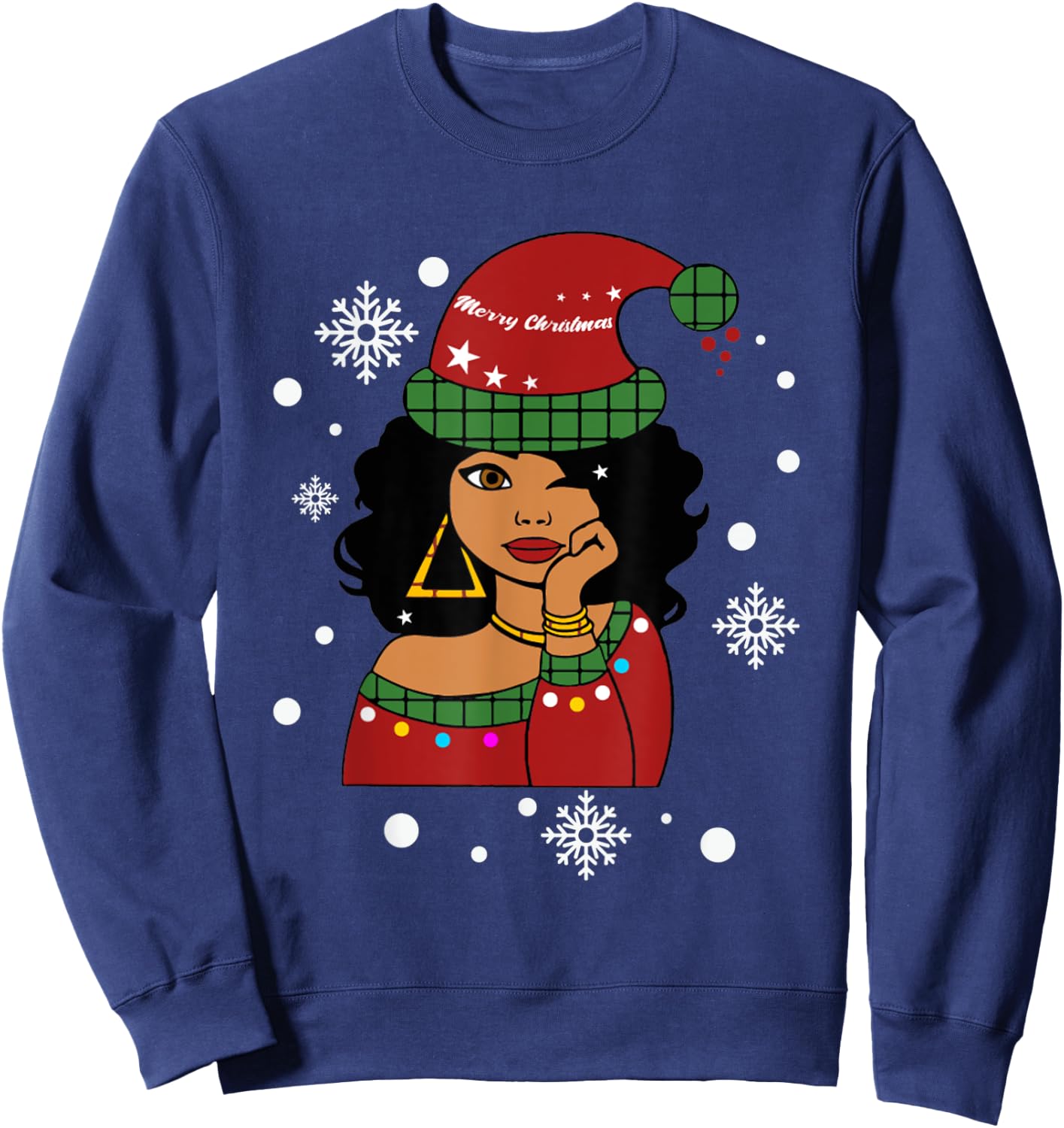 African American Christmas Santa Claus Sweatshirt - Sweatshirt | Navy